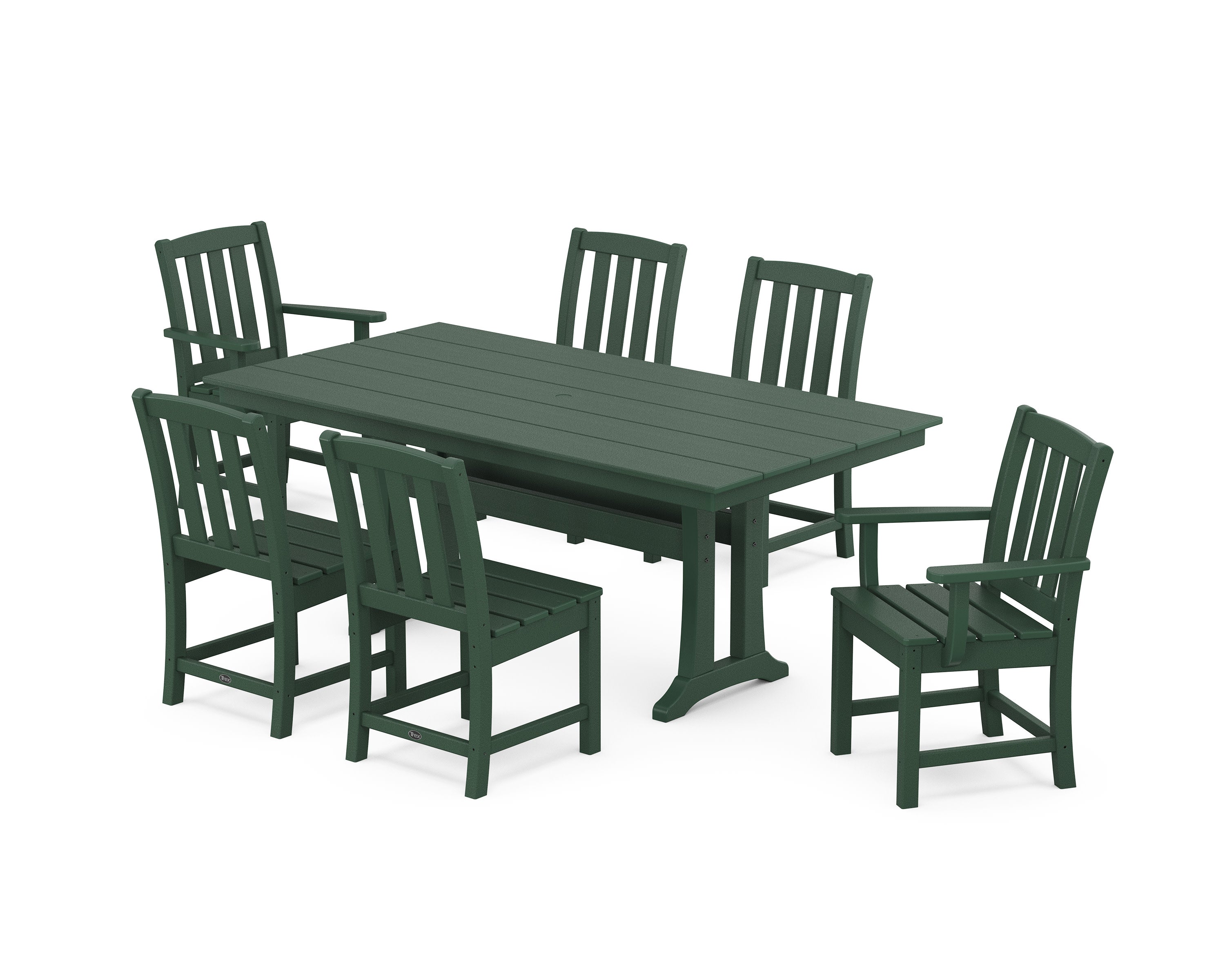 Cape Cod 7-Piece Farmhouse Dining Set with Trestle Legs in Rainforest Canopy