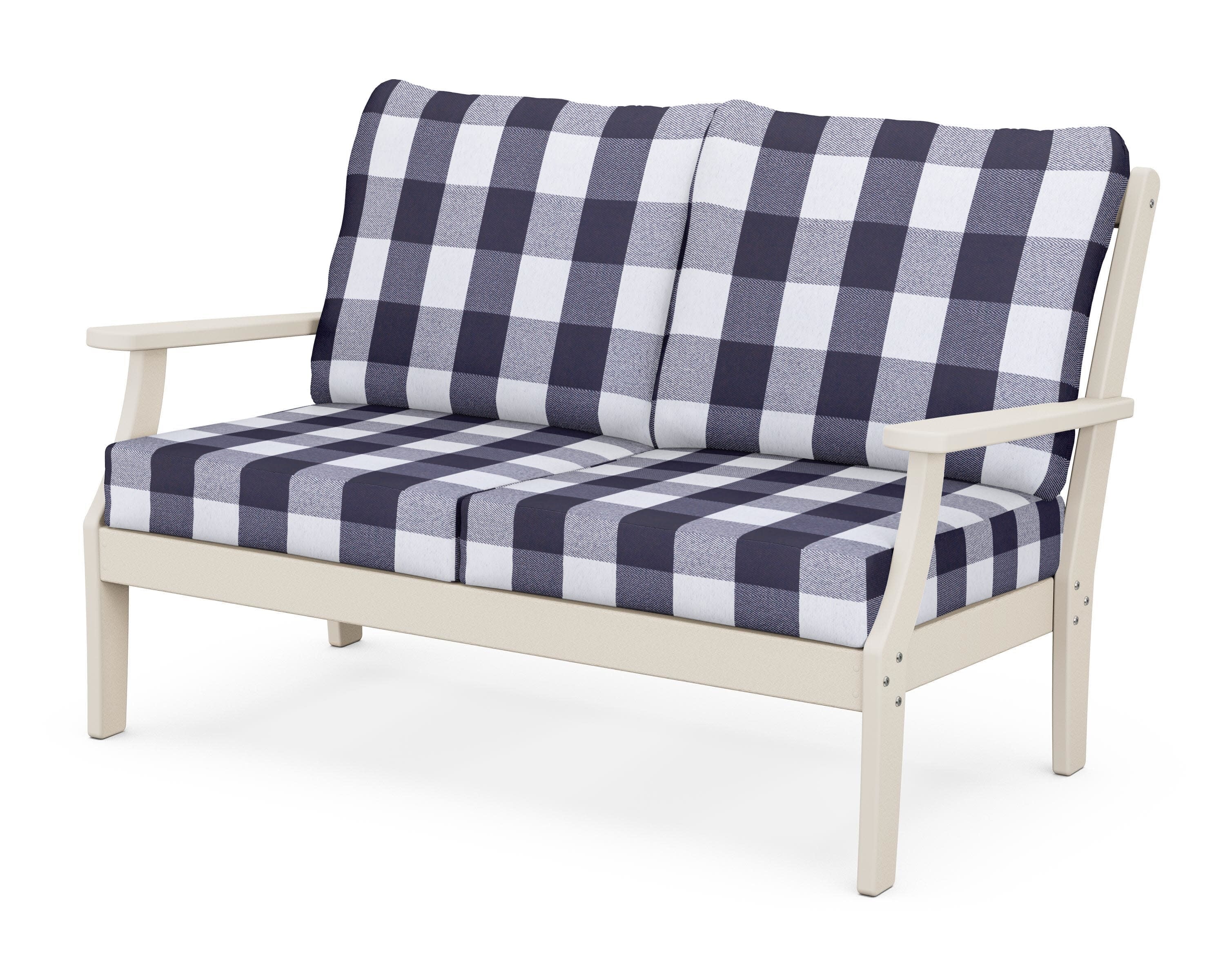 Yacht Club Deep Seating Loveseat in Sand Castle / Buffalo Plaid Navy