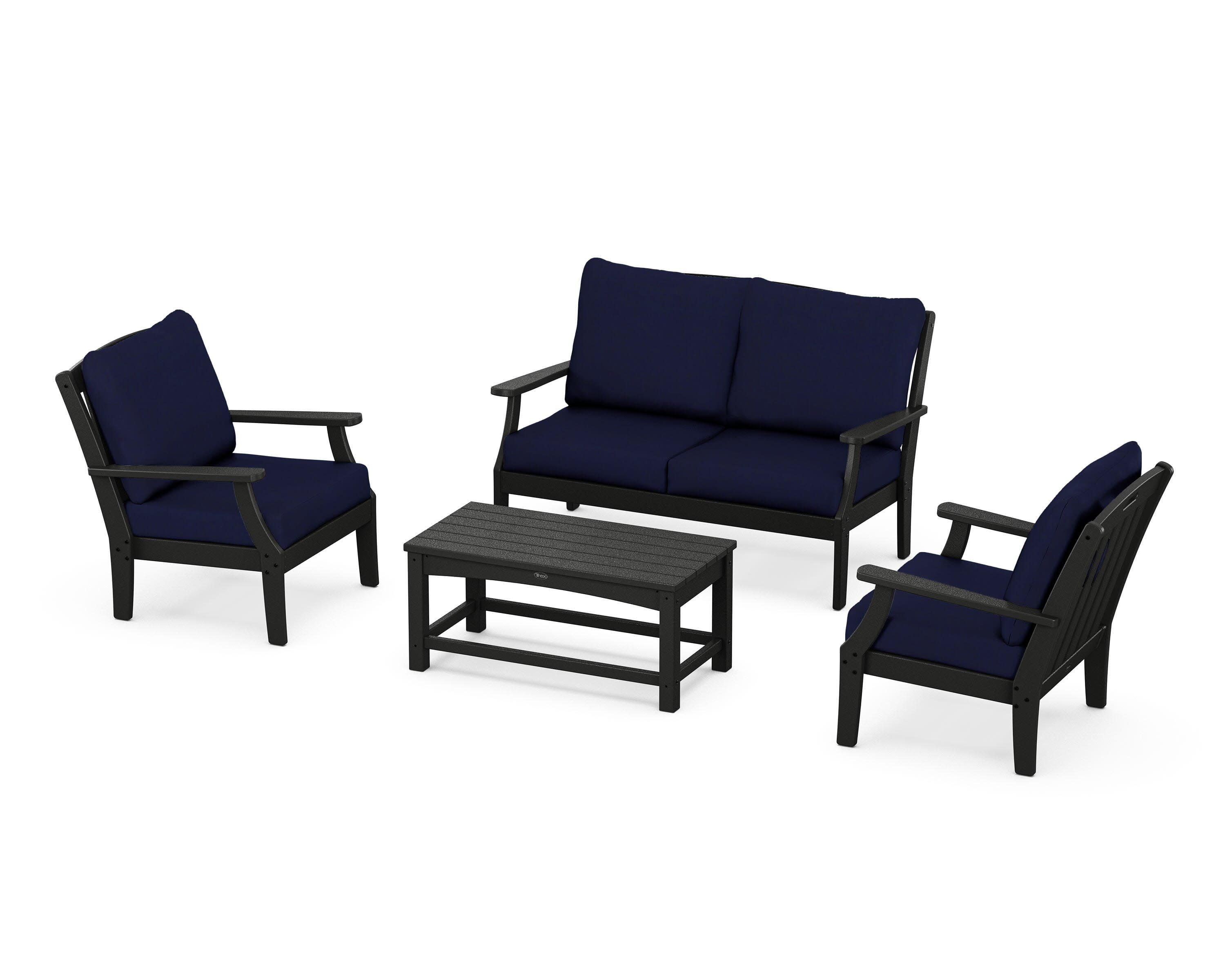 Yacht Club 4-Piece Deep Seating Chair Set in Charcoal Black / Navy