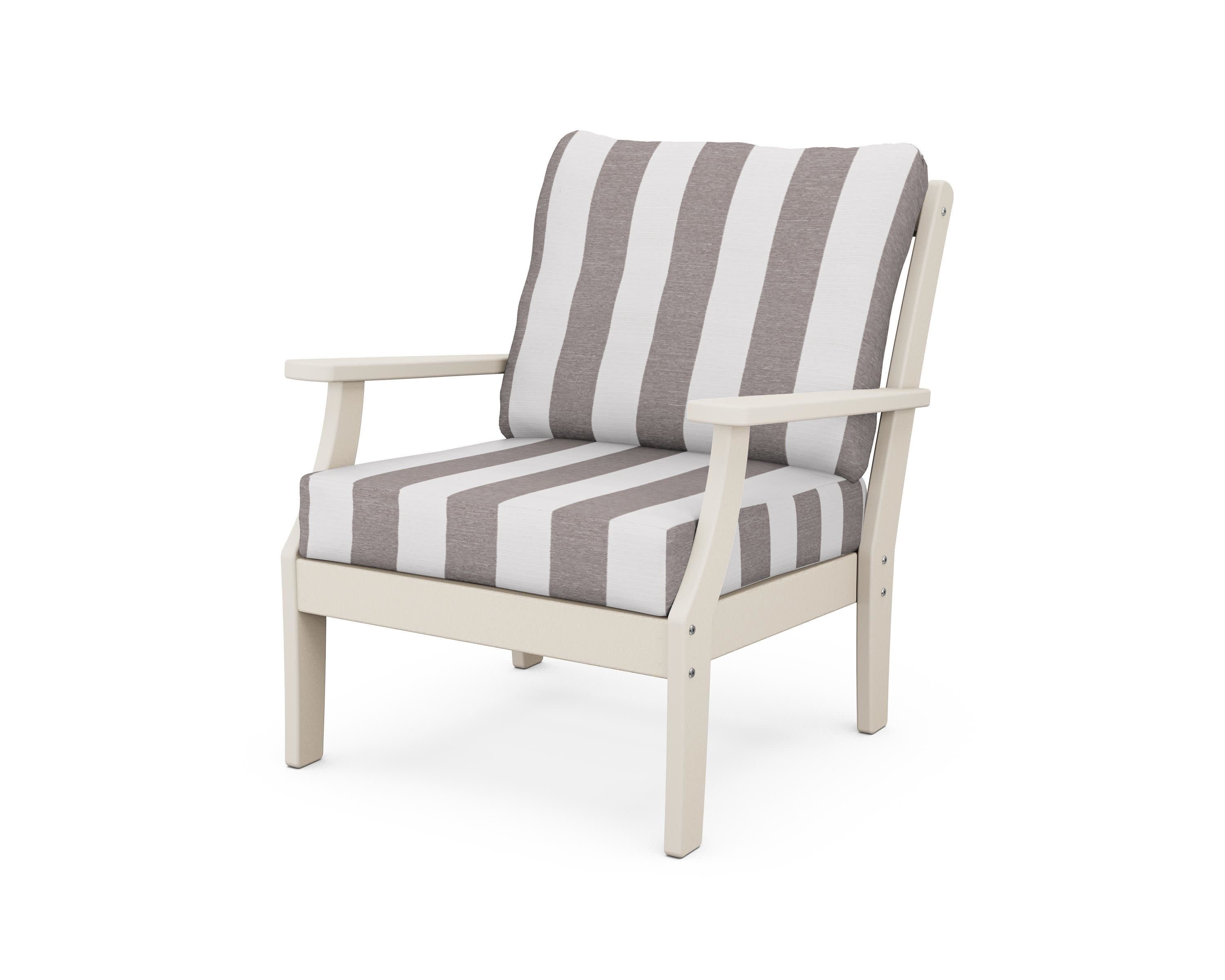 Yacht Club Deep Seating Chair in Sand Castle / Cabana Stripe Grey Mist