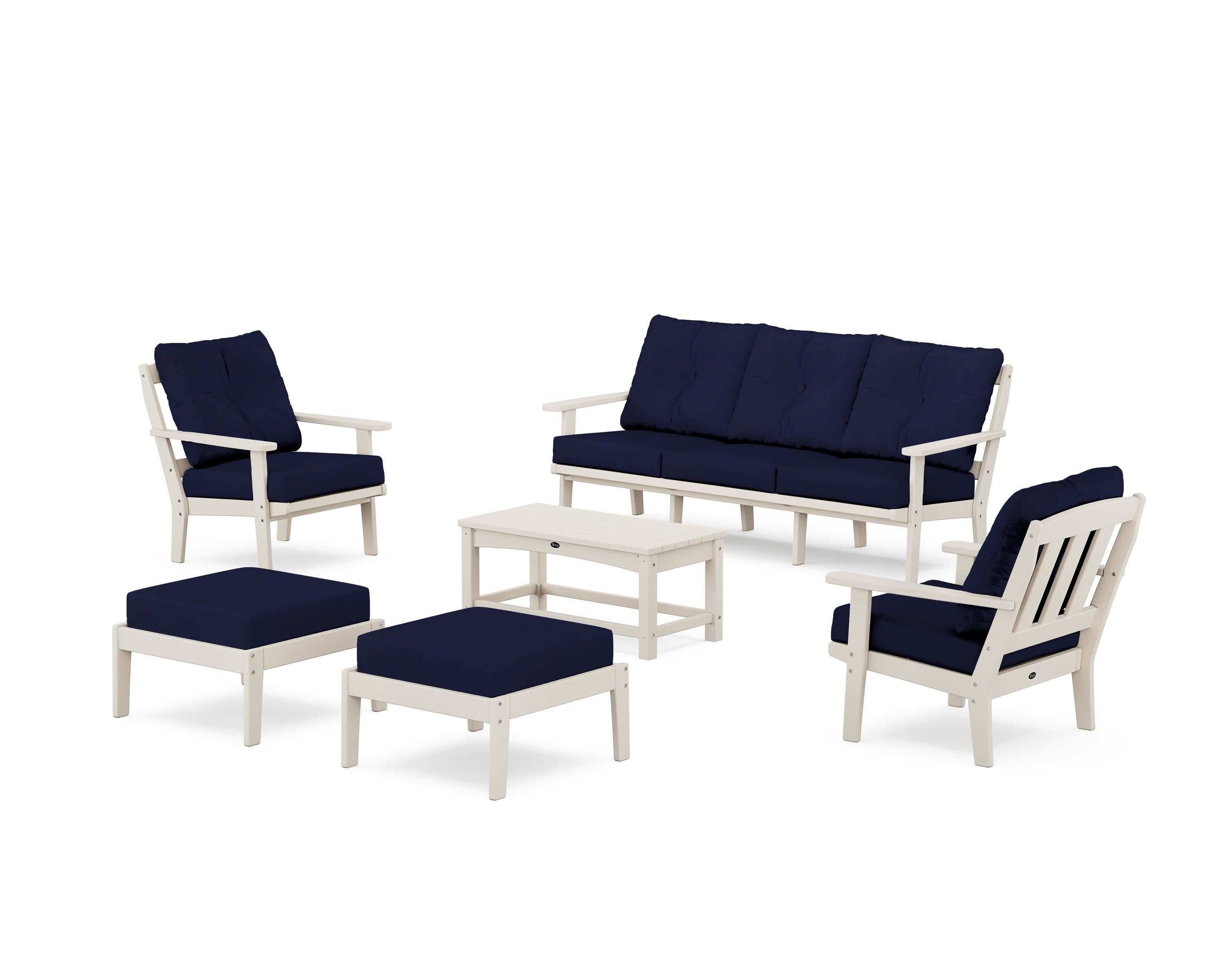 Cape Cod 6-Piece Lounge Sofa Set in Sand Castle / Navy