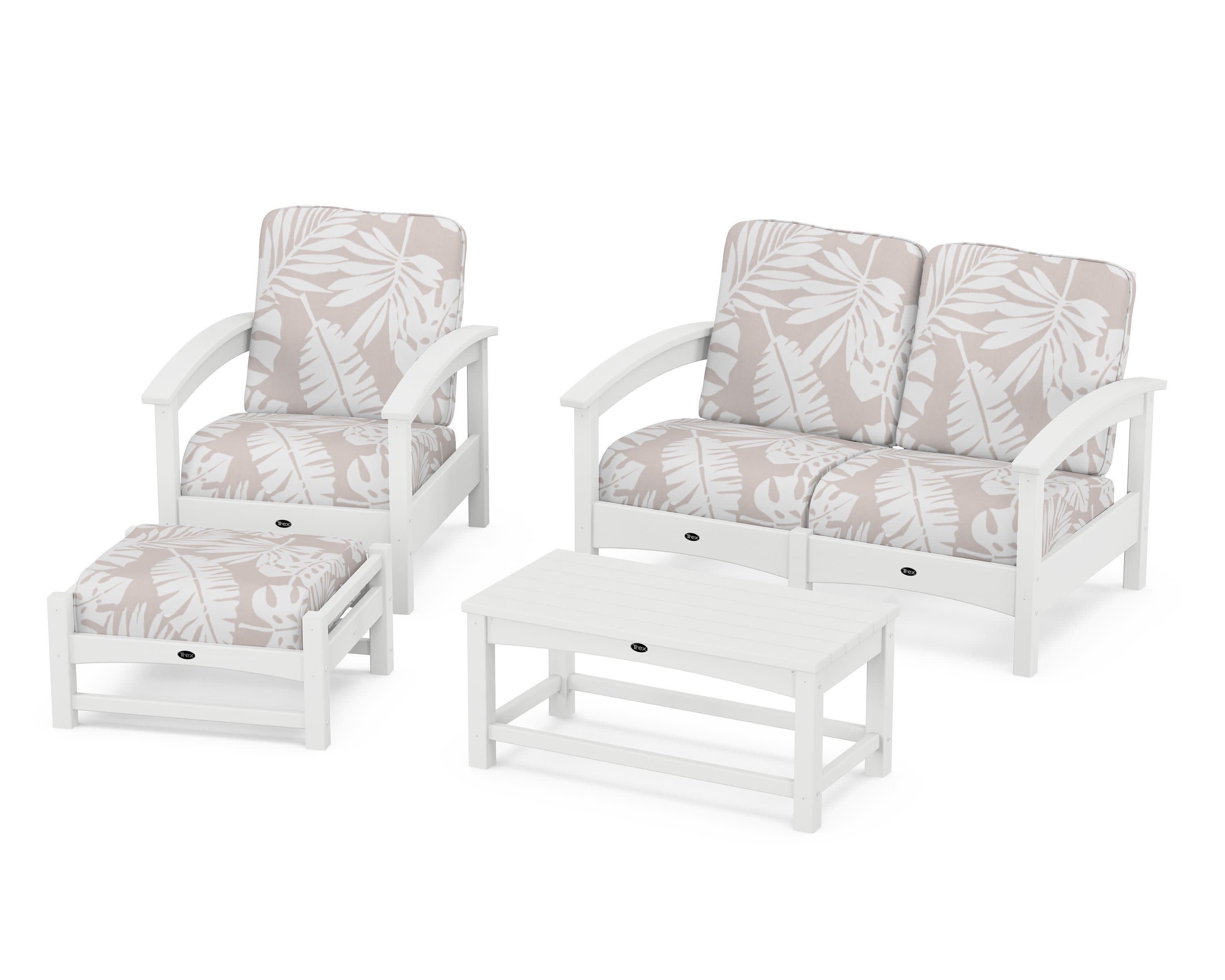 Rockport 4-Piece Deep Seating Conversation Group in Classic White / Leaf Dune Burlap