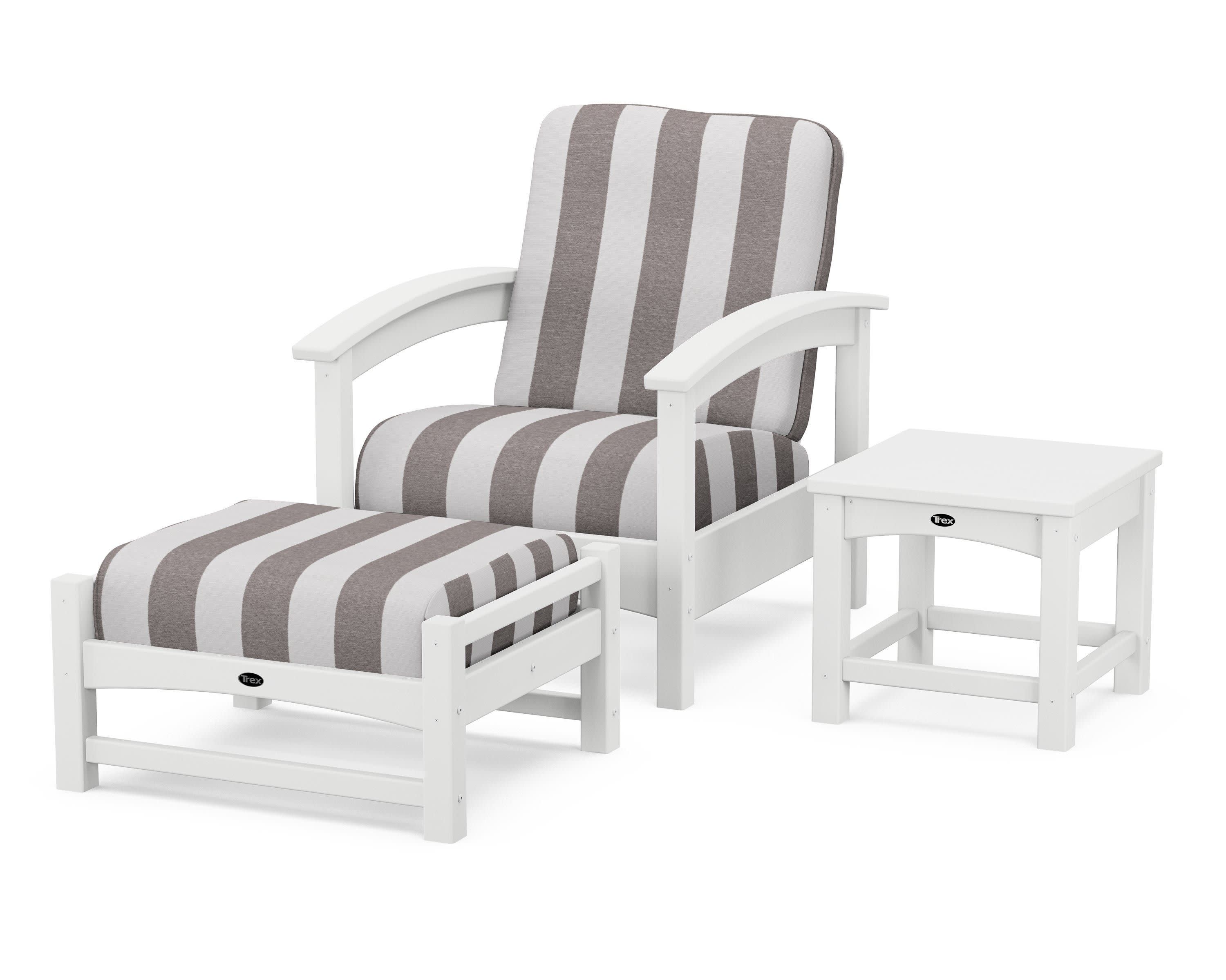 Rockport 3-Piece Deep Seating Set in Classic White / Cabana Stripe Grey Mist