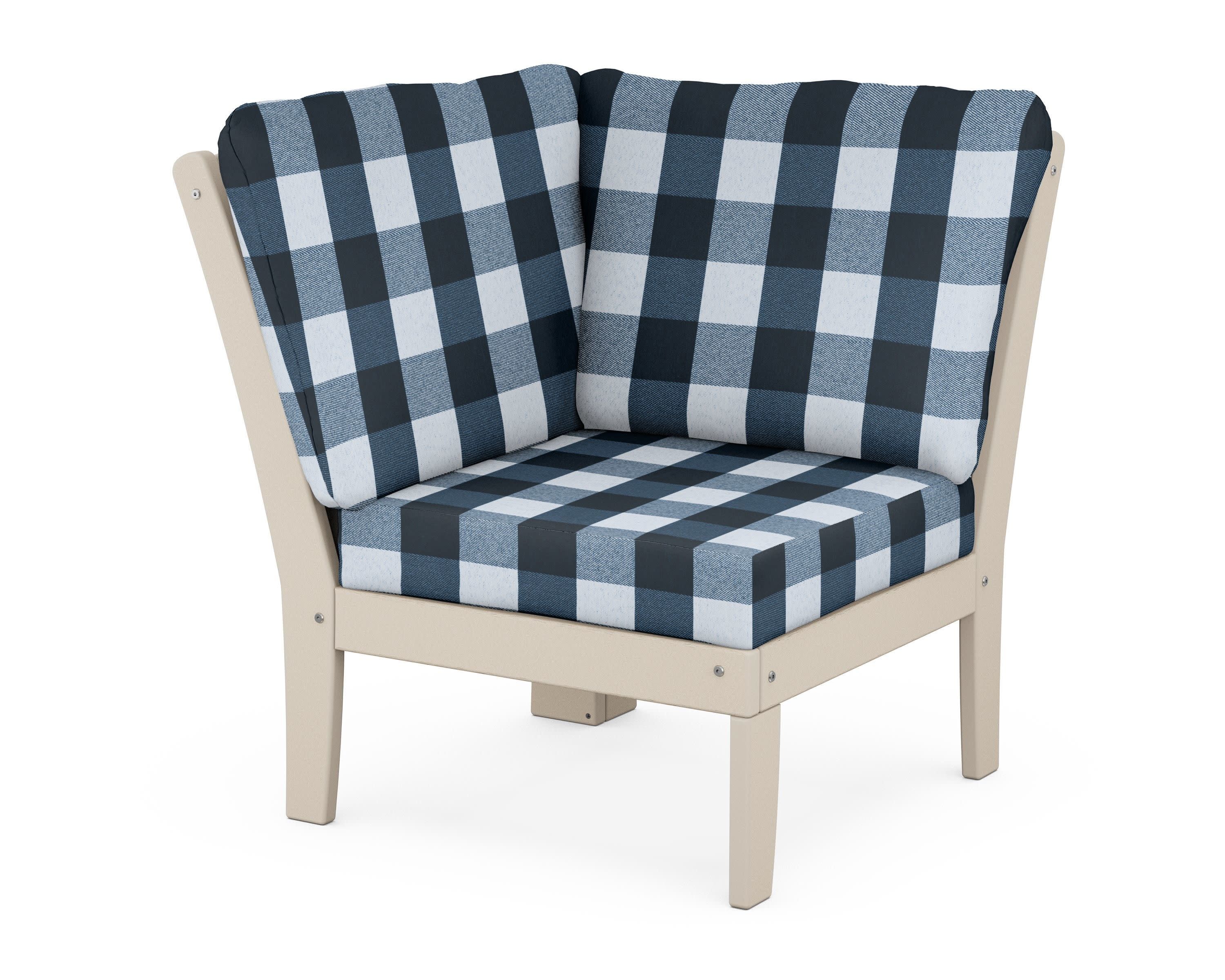 Yacht Club Modular Corner Chair in Sand Castle / Buffalo Plaid Marine Indigo