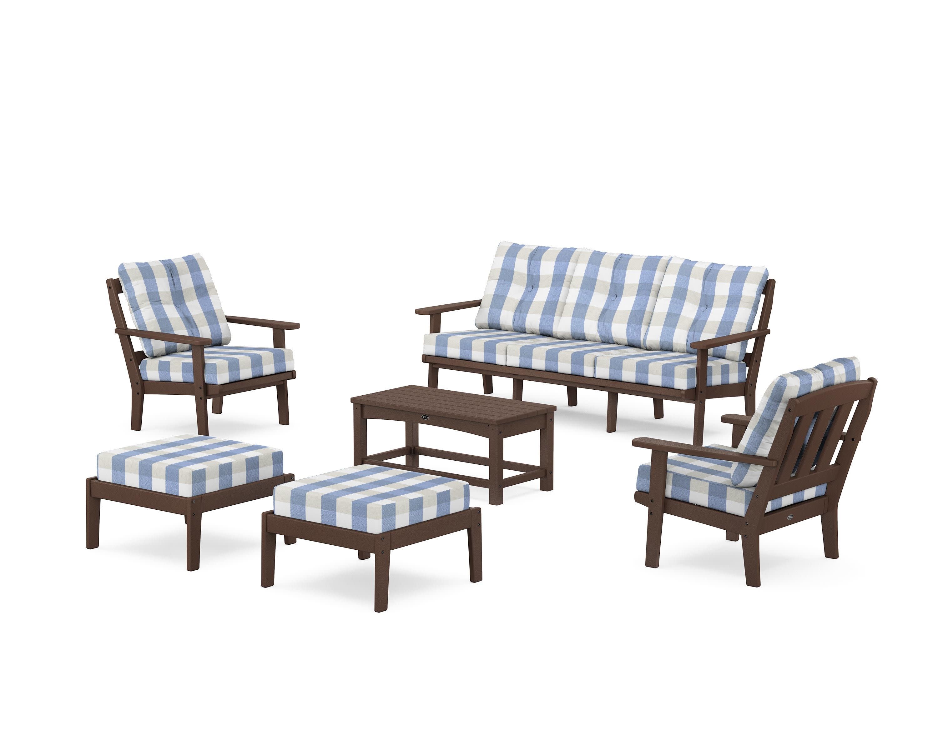 Cape Cod 6-Piece Lounge Sofa Set in Vintage Lantern / Buffalo Plaid Sky Blue