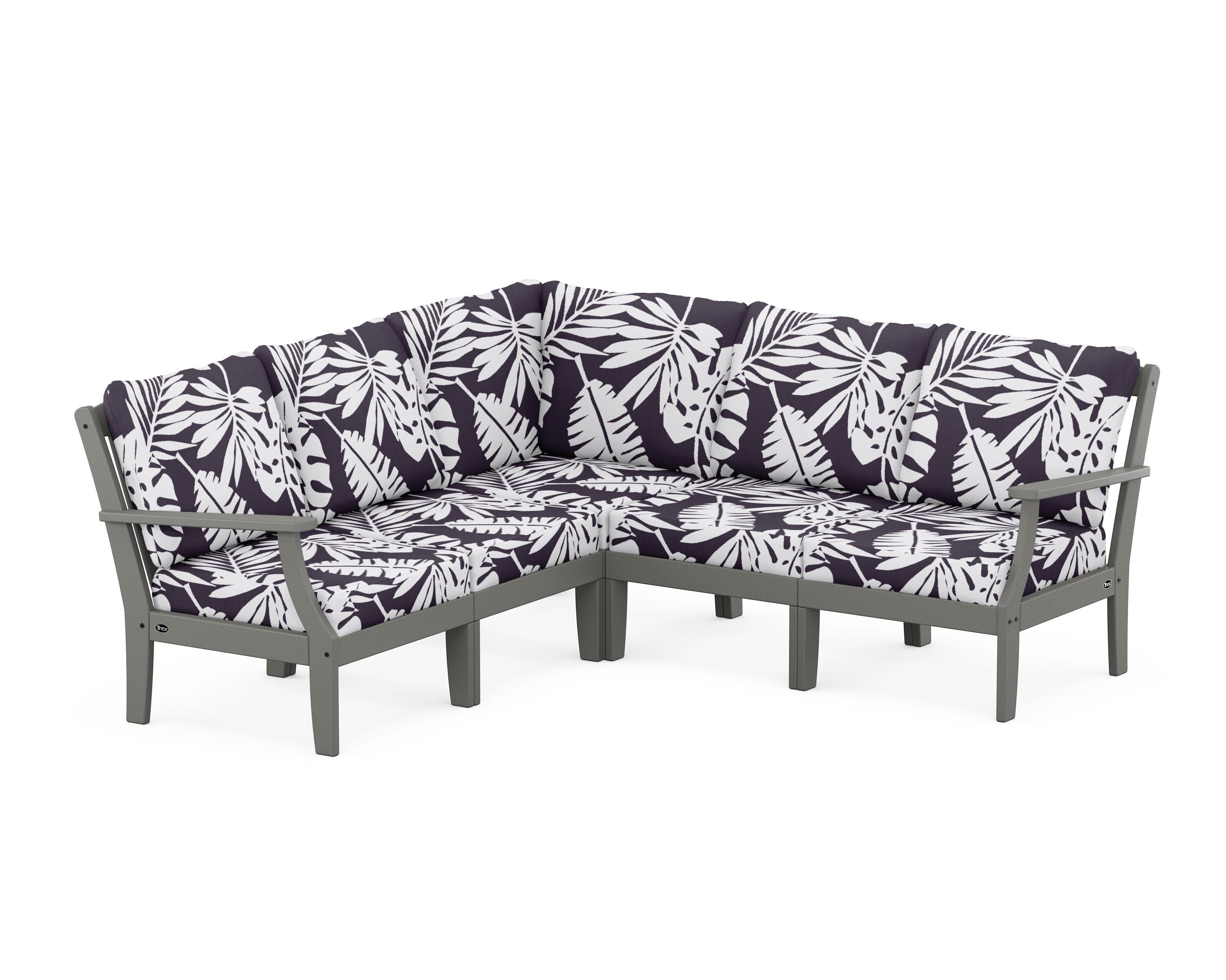 Yacht Club Modular 5-Piece Deep Seating Set in Stepping Stone / Leaf Navy