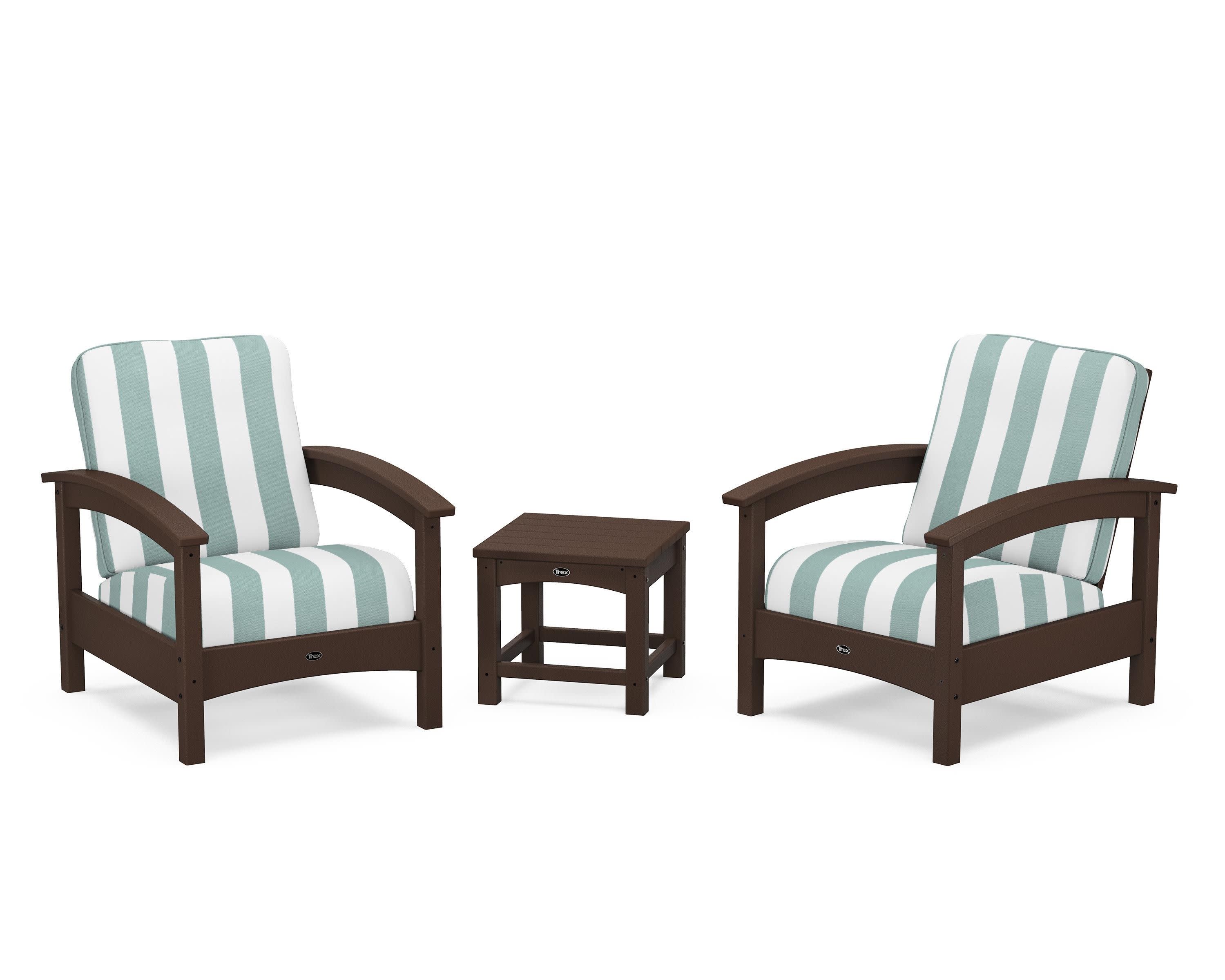 Rockport Club 3-Piece Deep Seating Conversation Set in Vintage Lantern / Cabana Stripe Glacier Spa