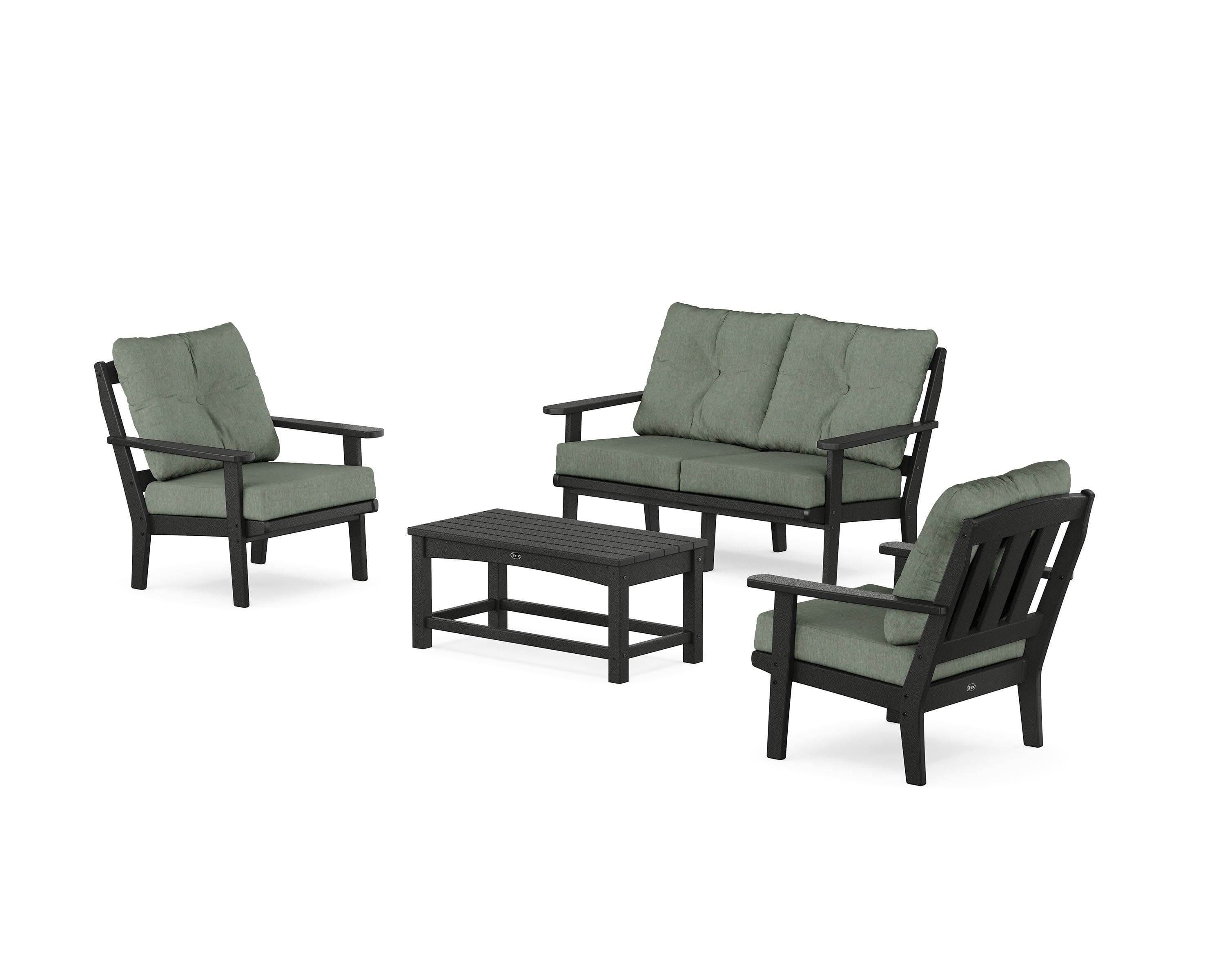 Cape Cod 4-Piece Deep Seating Set with Loveseat in Charcoal Black / Cast Sage