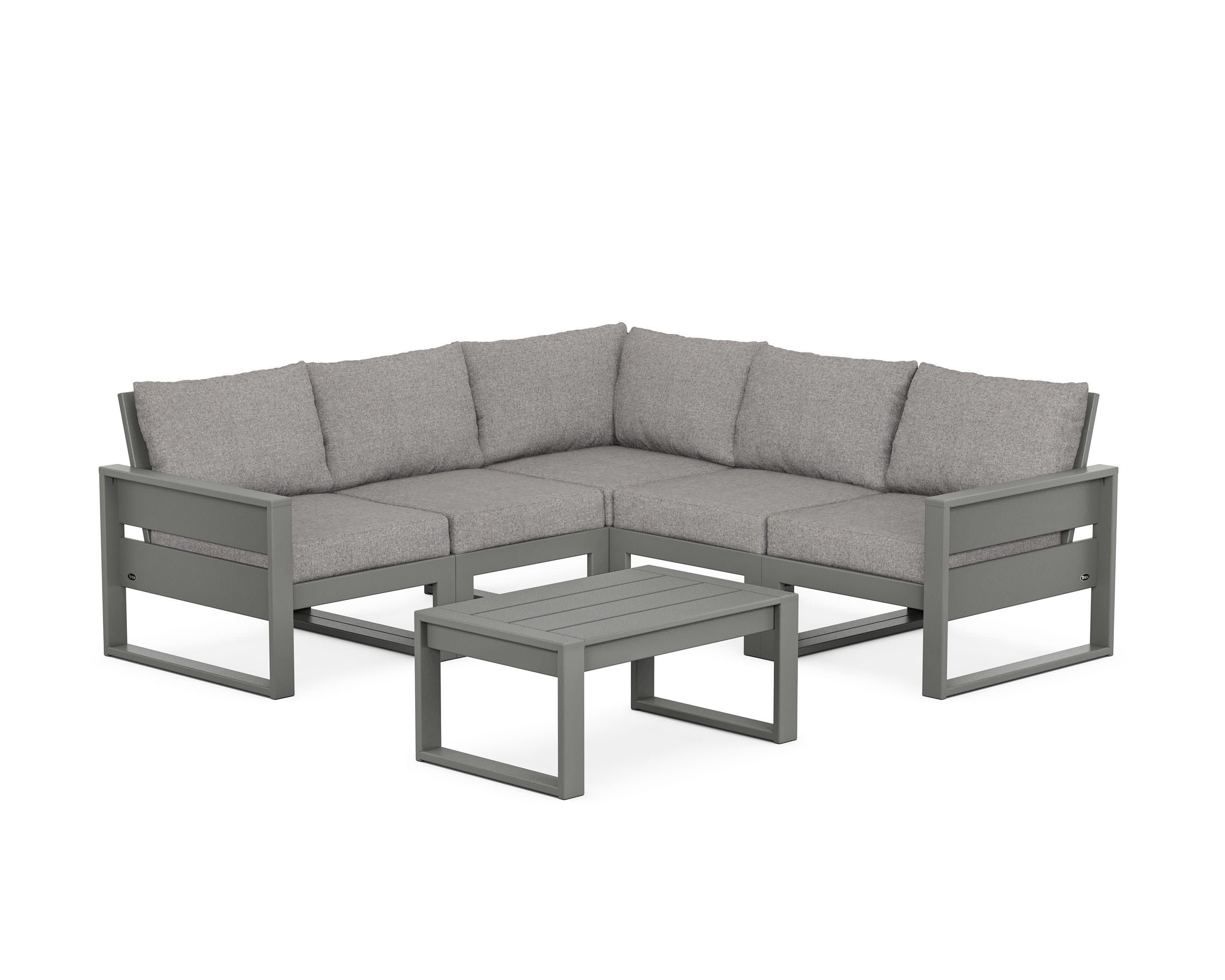 Eastport 6-Piece Deep Seating Sectional + Coffee Table Set in Stepping Stone / Grey Mist