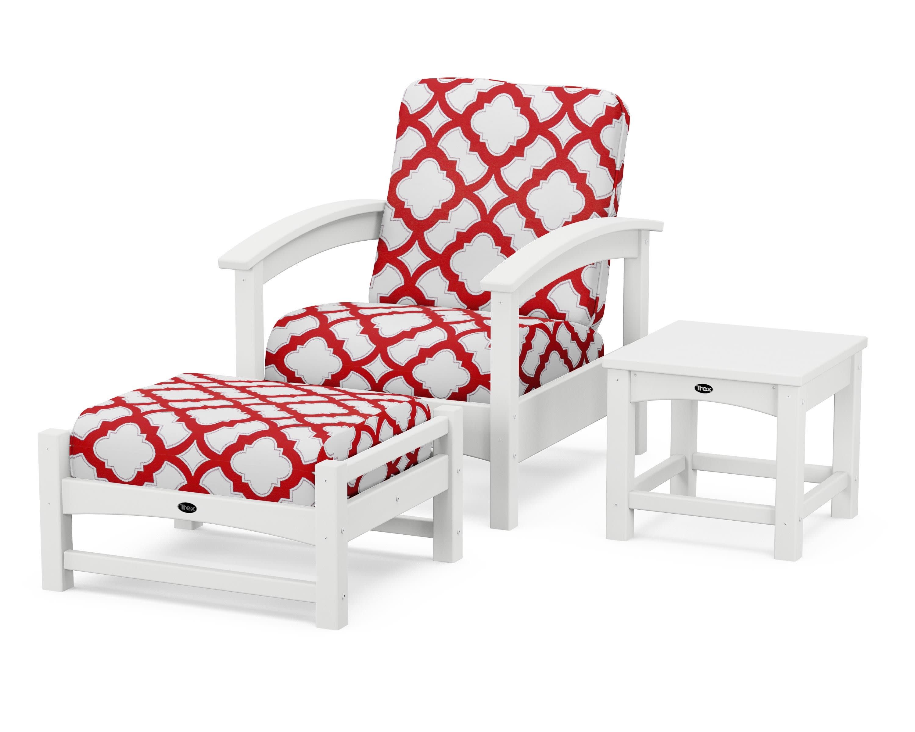 Rockport 3-Piece Deep Seating Set in Classic White / Trellis Crimson