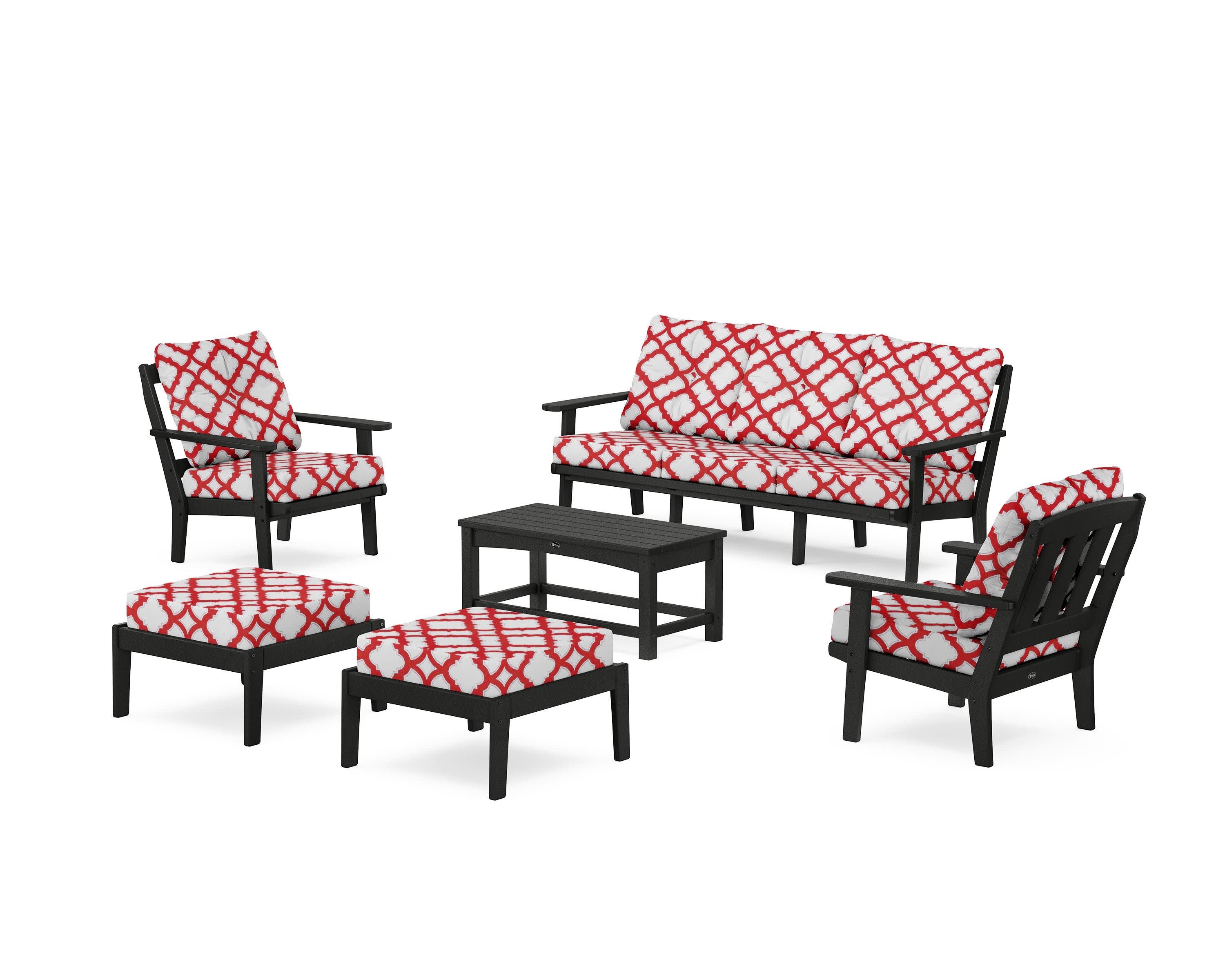 Cape Cod 6-Piece Lounge Sofa Set in Charcoal Black / Trellis Crimson