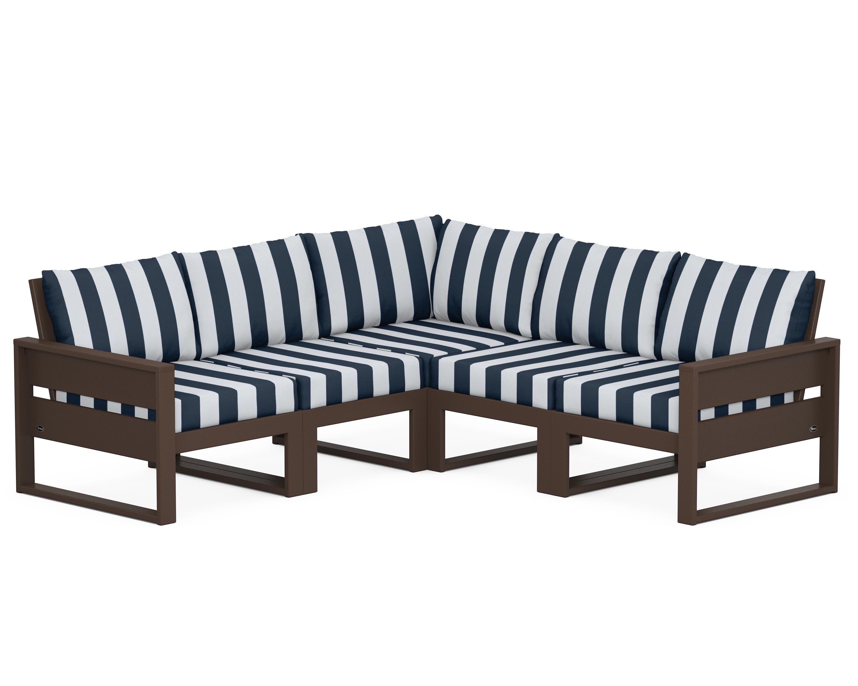 Eastport 5-Piece Sectional in Vintage Lantern / Cabana Stripe Marine Indigo