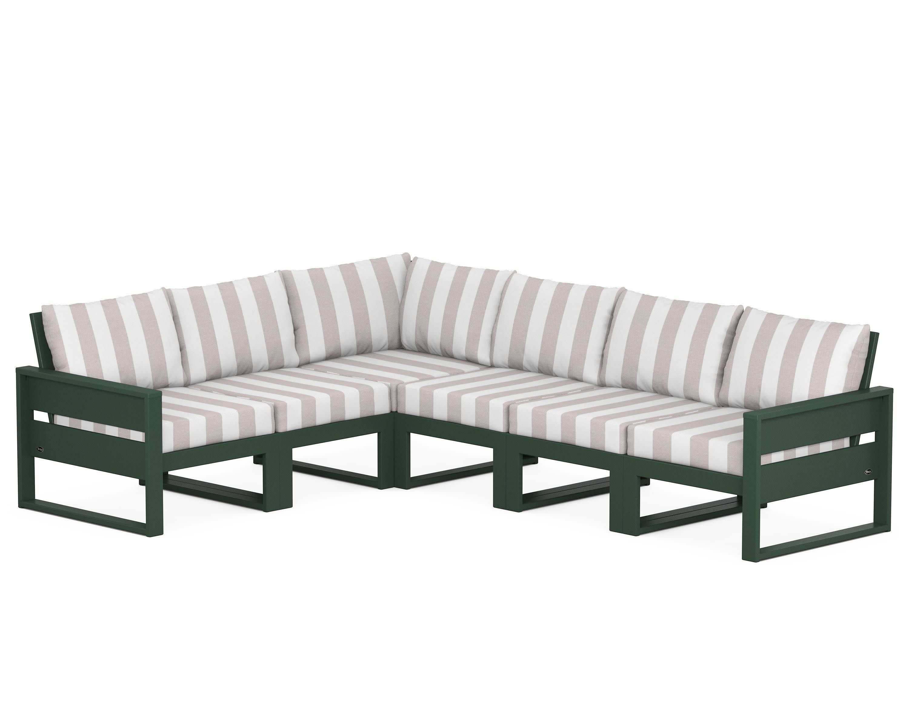 Eastport 6-Piece Sectional in Rainforest Canopy / Cabana Stripe Dune Burlap