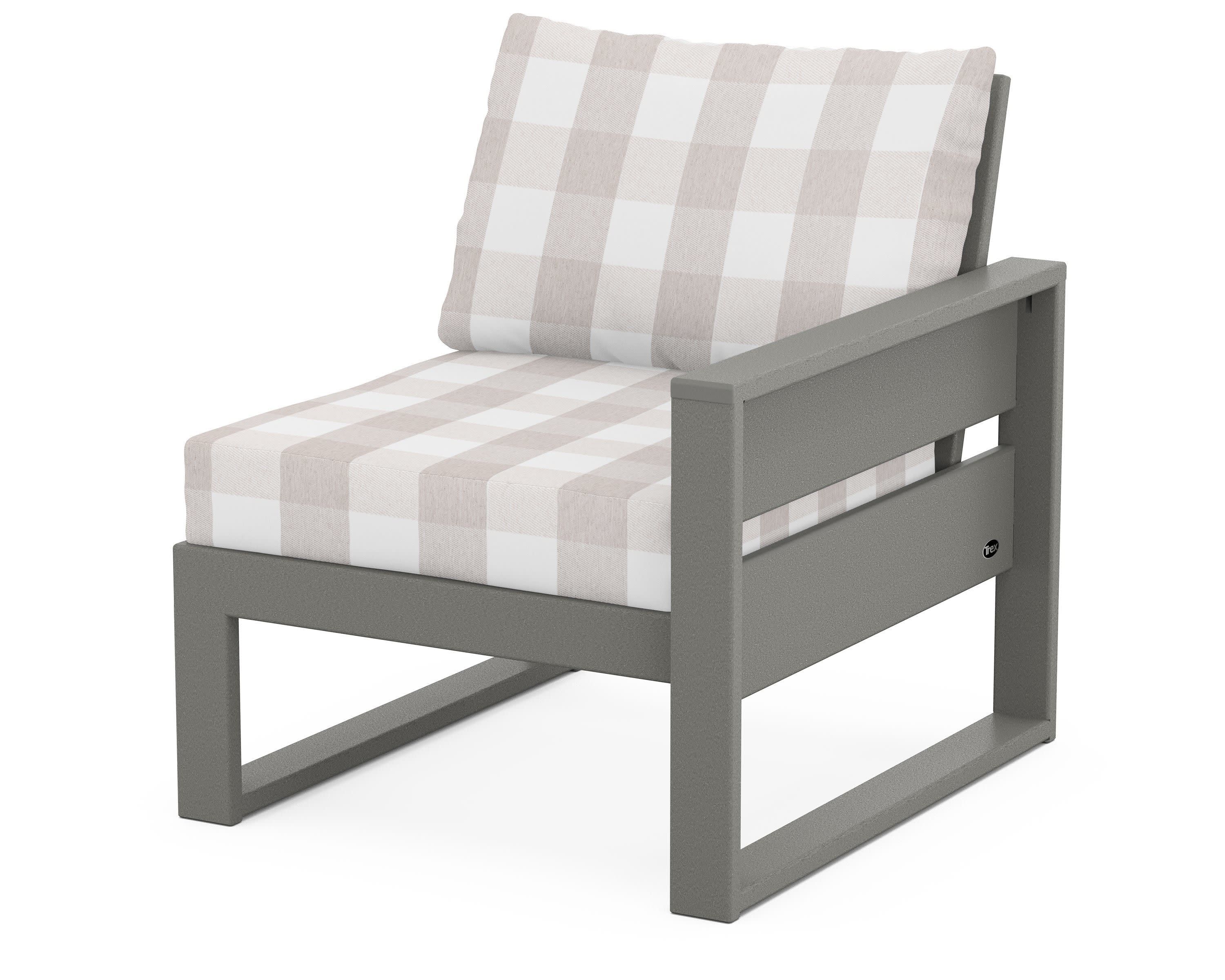 Eastport Modular Right Arm Chair in Stepping Stone / Buffalo Plaid Dune Burlap