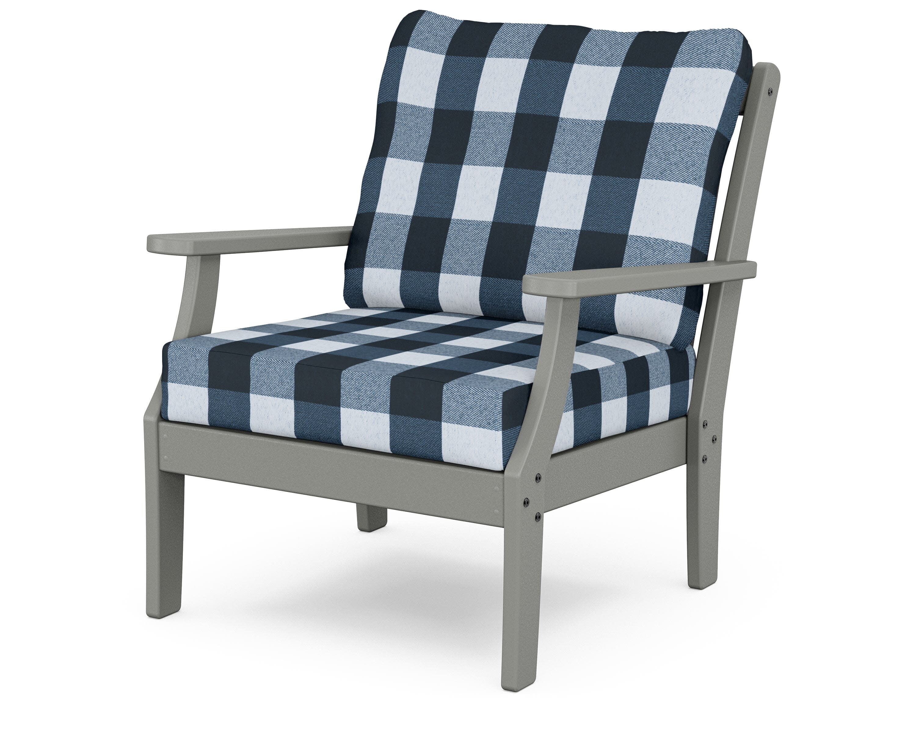 Yacht Club Deep Seating Chair in Stepping Stone / Buffalo Plaid Marine Indigo