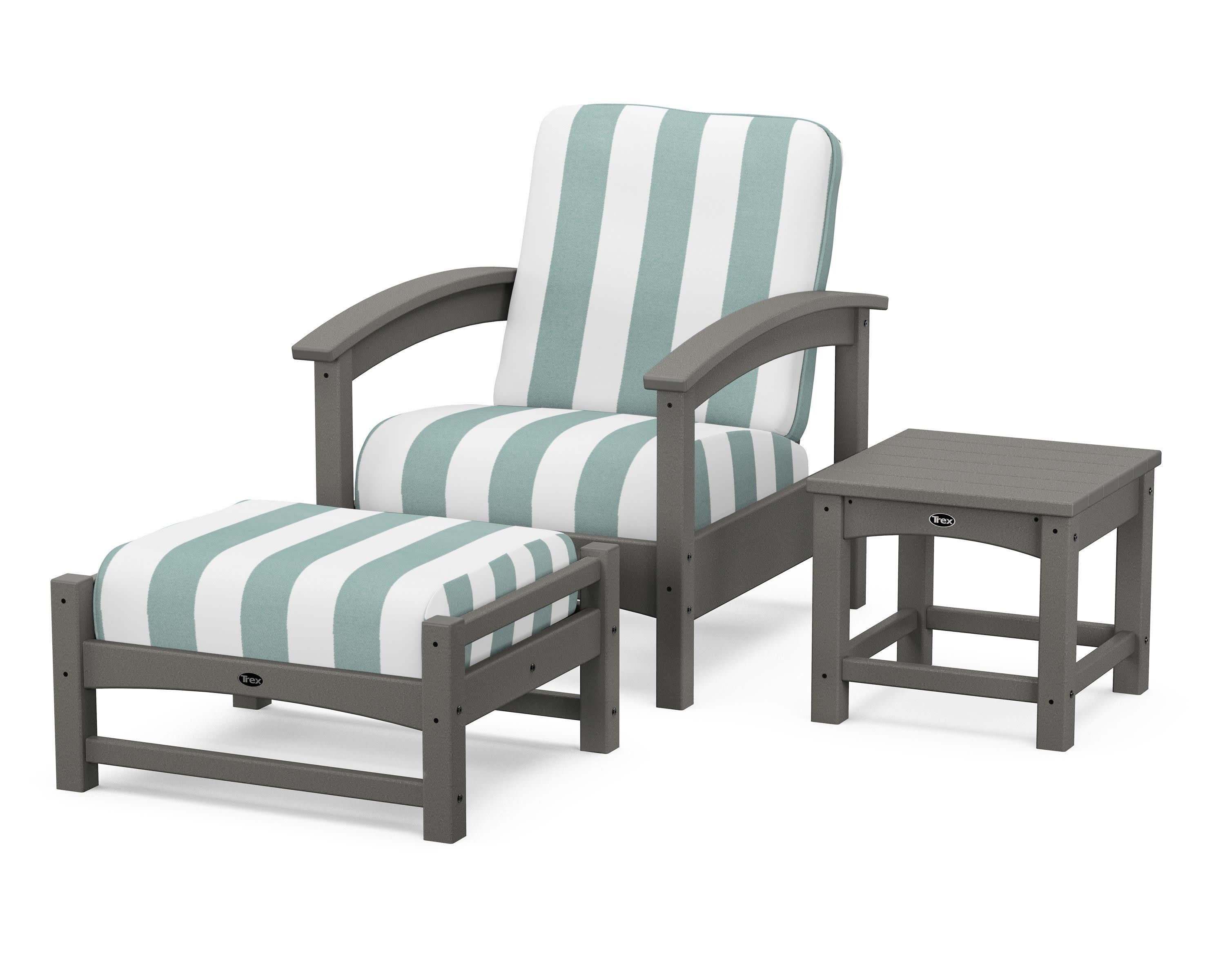 Rockport 3-Piece Deep Seating Set in Stepping Stone / Cabana Stripe Glacier Spa
