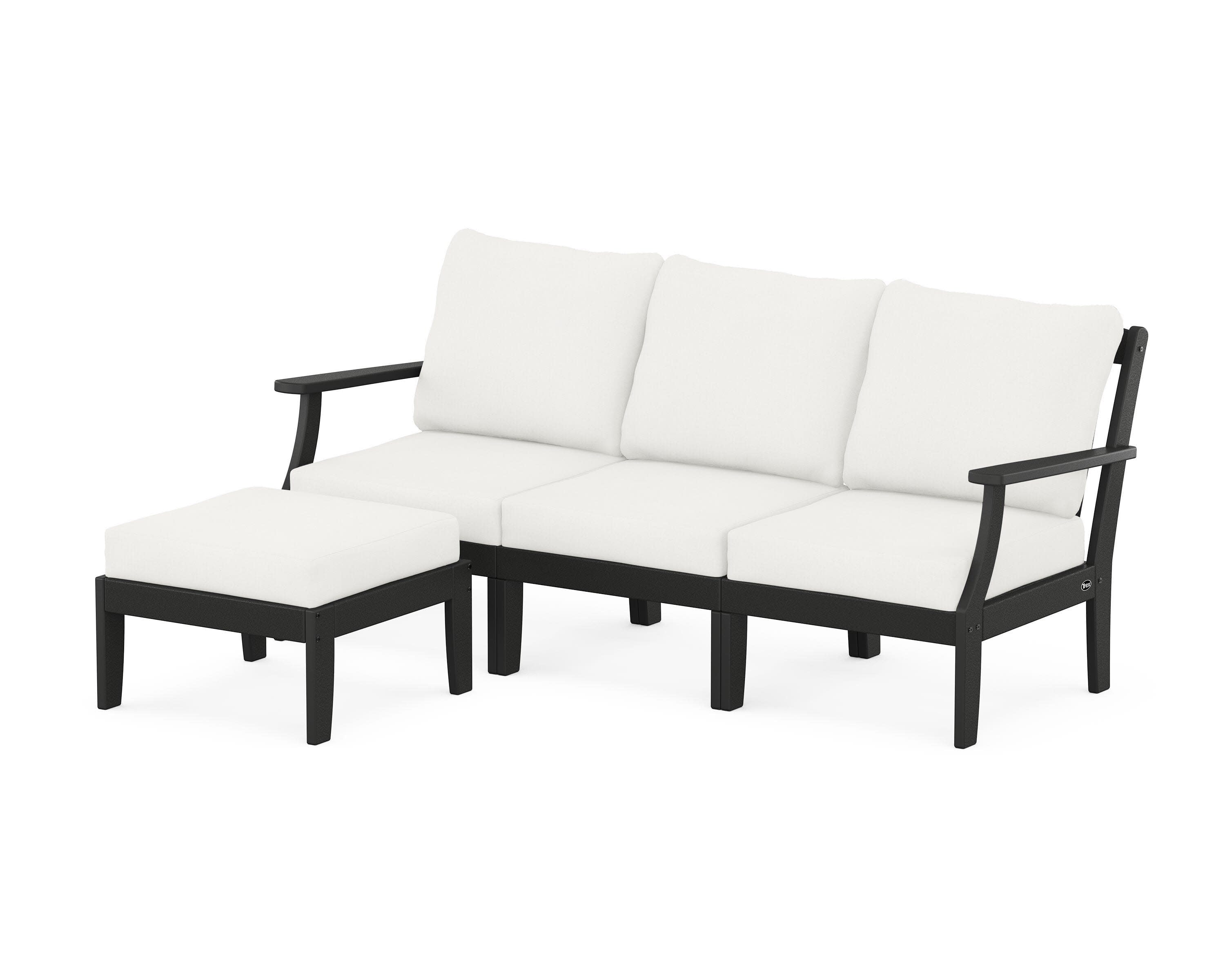 Yacht Club Modular 4-Piece Deep Seating Set with Ottoman in Charcoal Black / Natural Linen