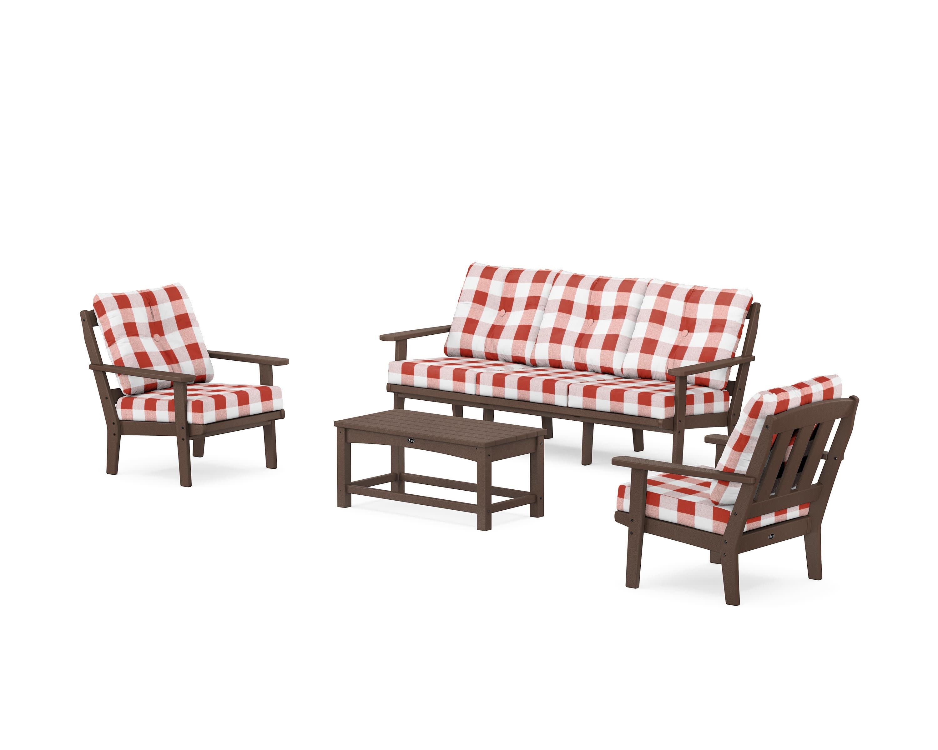 Cape Cod 4-Piece Deep Seating Set with Sofa in Vintage Lantern / Buffalo Plaid Crimson