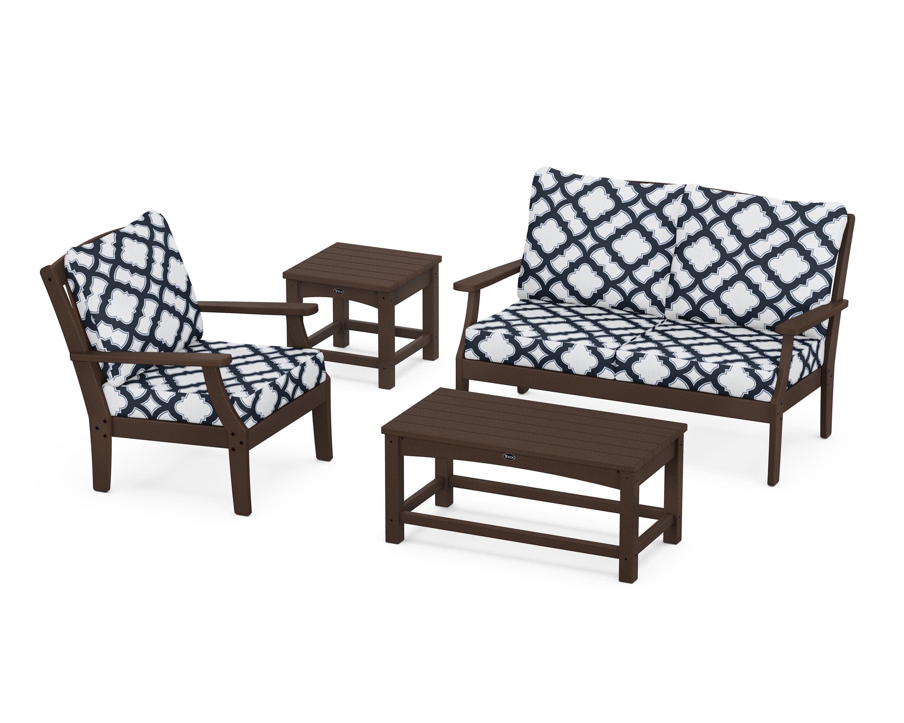Yacht Club 4-Piece Deep Seating Set in Vintage Lantern / Trellis Marine Indigo