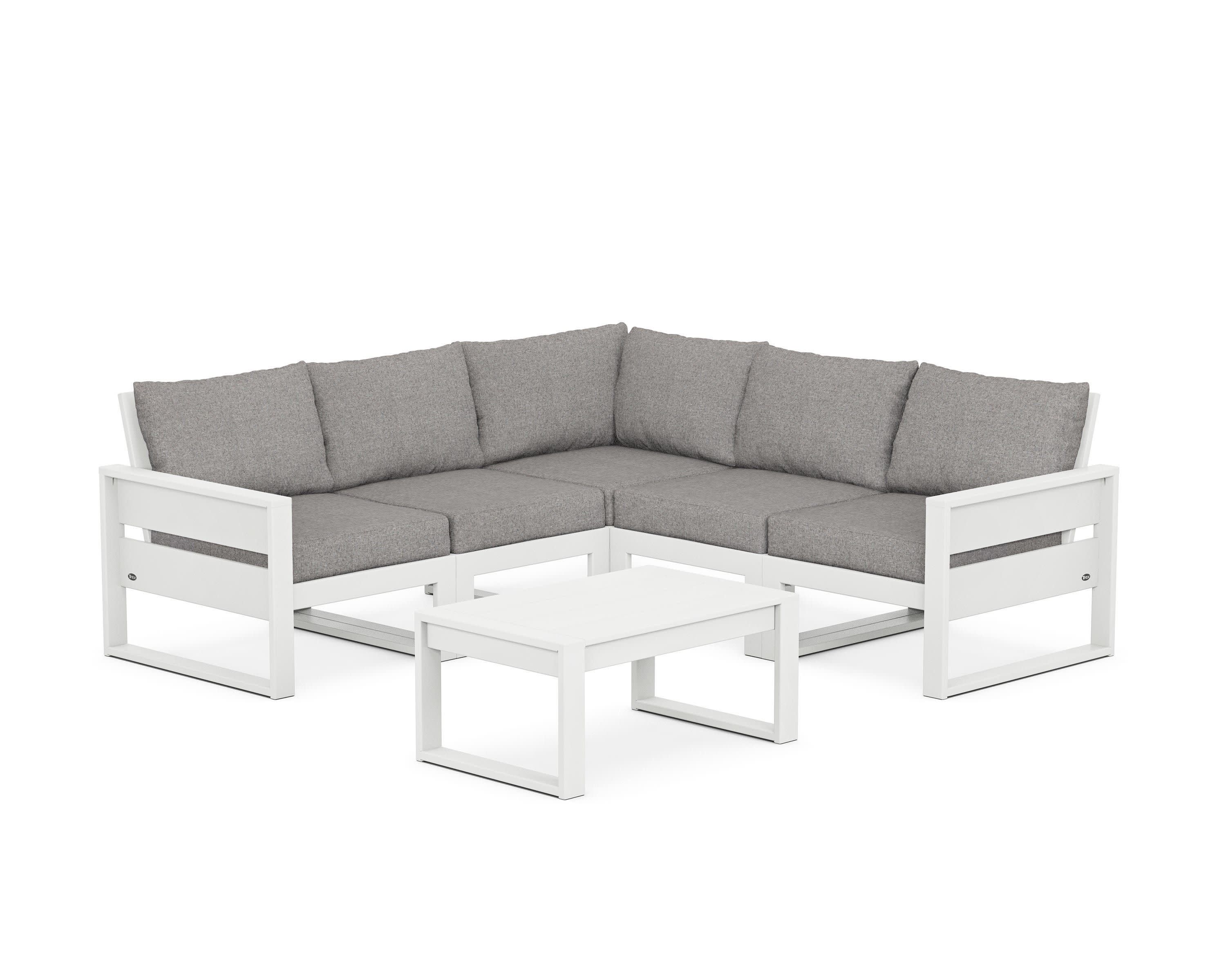 Eastport 6-Piece Deep Seating Sectional + Coffee Table Set in Classic White / Grey Mist