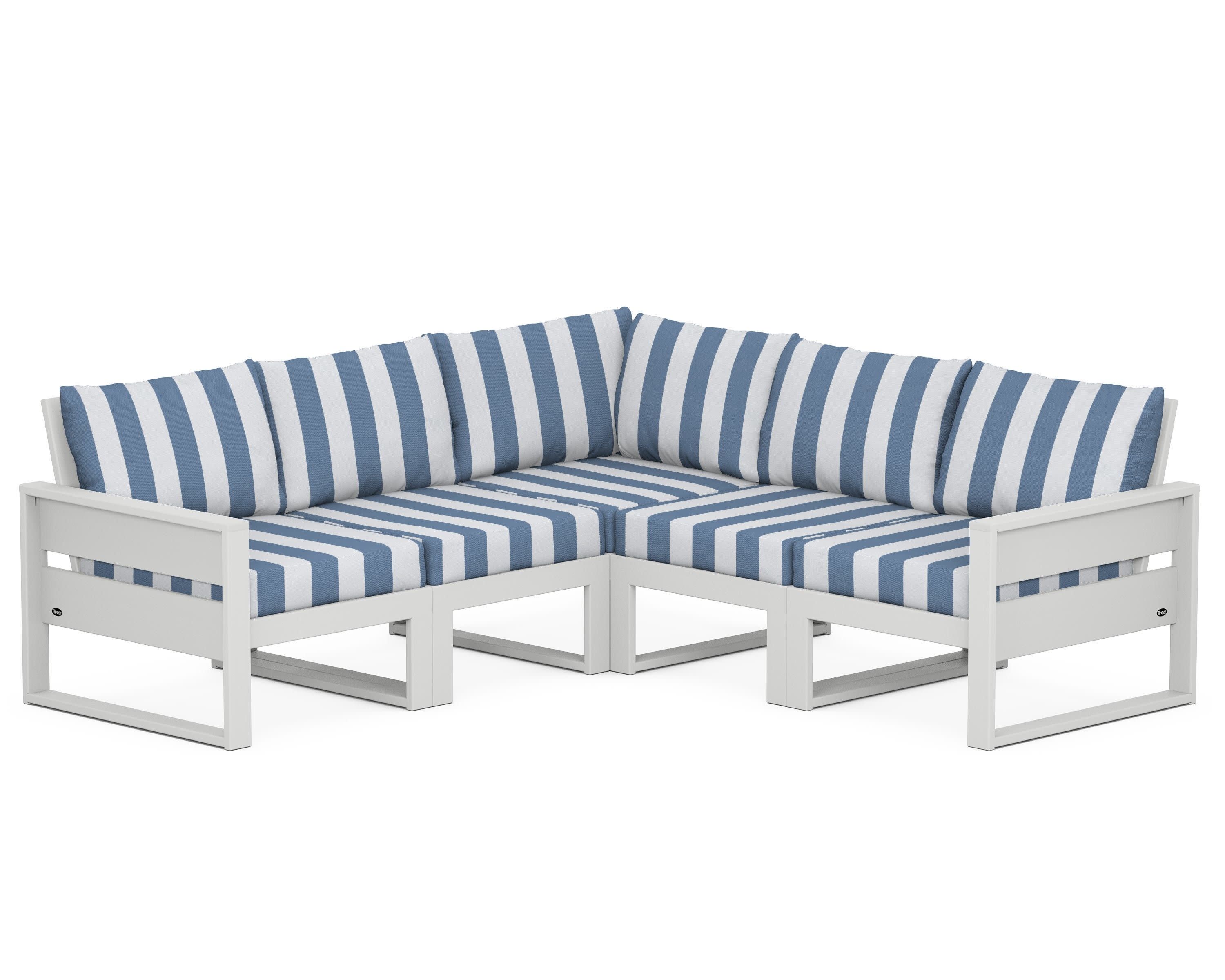 Eastport 5-Piece Sectional in Classic White / Cabana Stripe Sky Blue