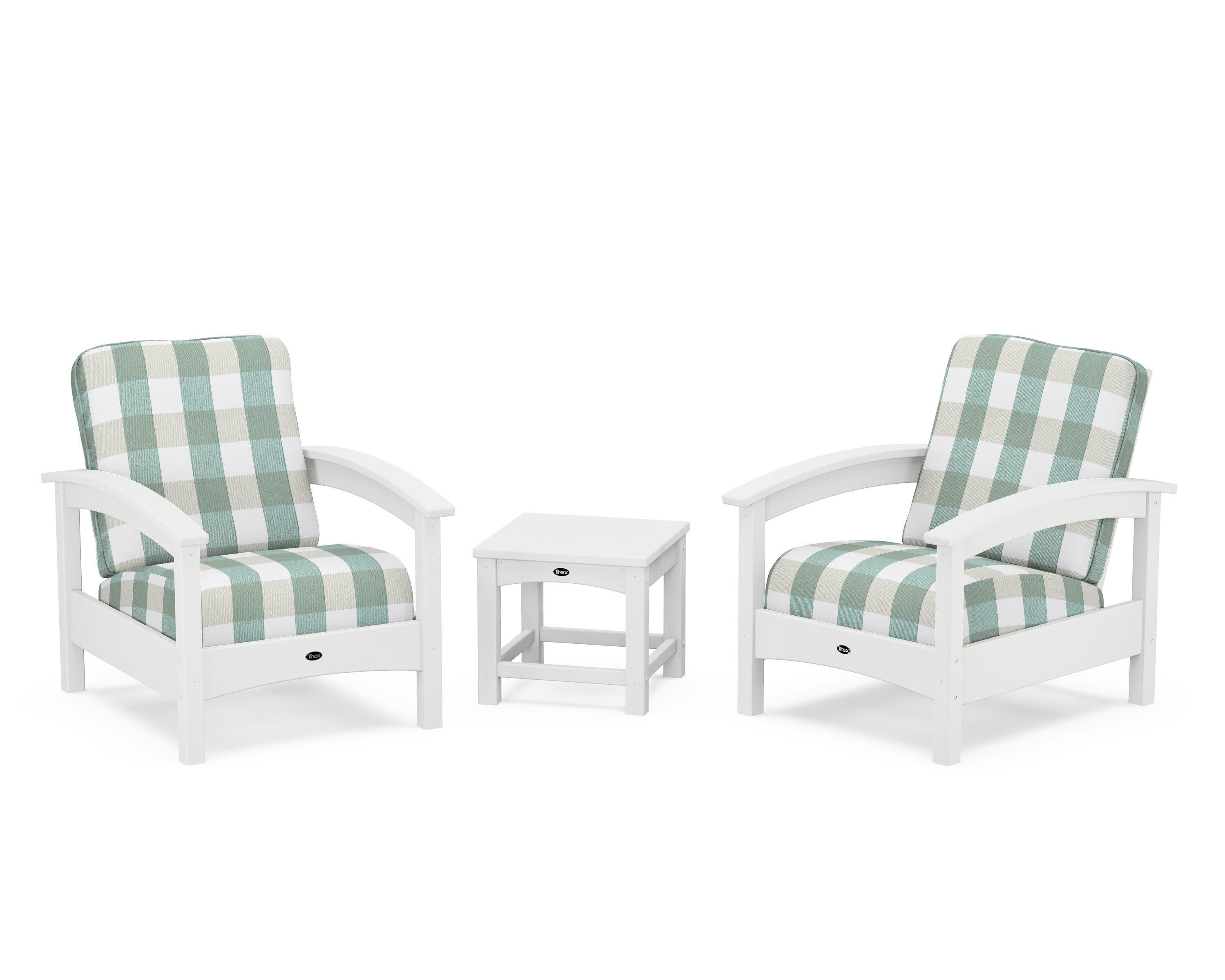 Rockport Club 3-Piece Deep Seating Conversation Set in Classic White / Buffalo Plaid Glacier Spa