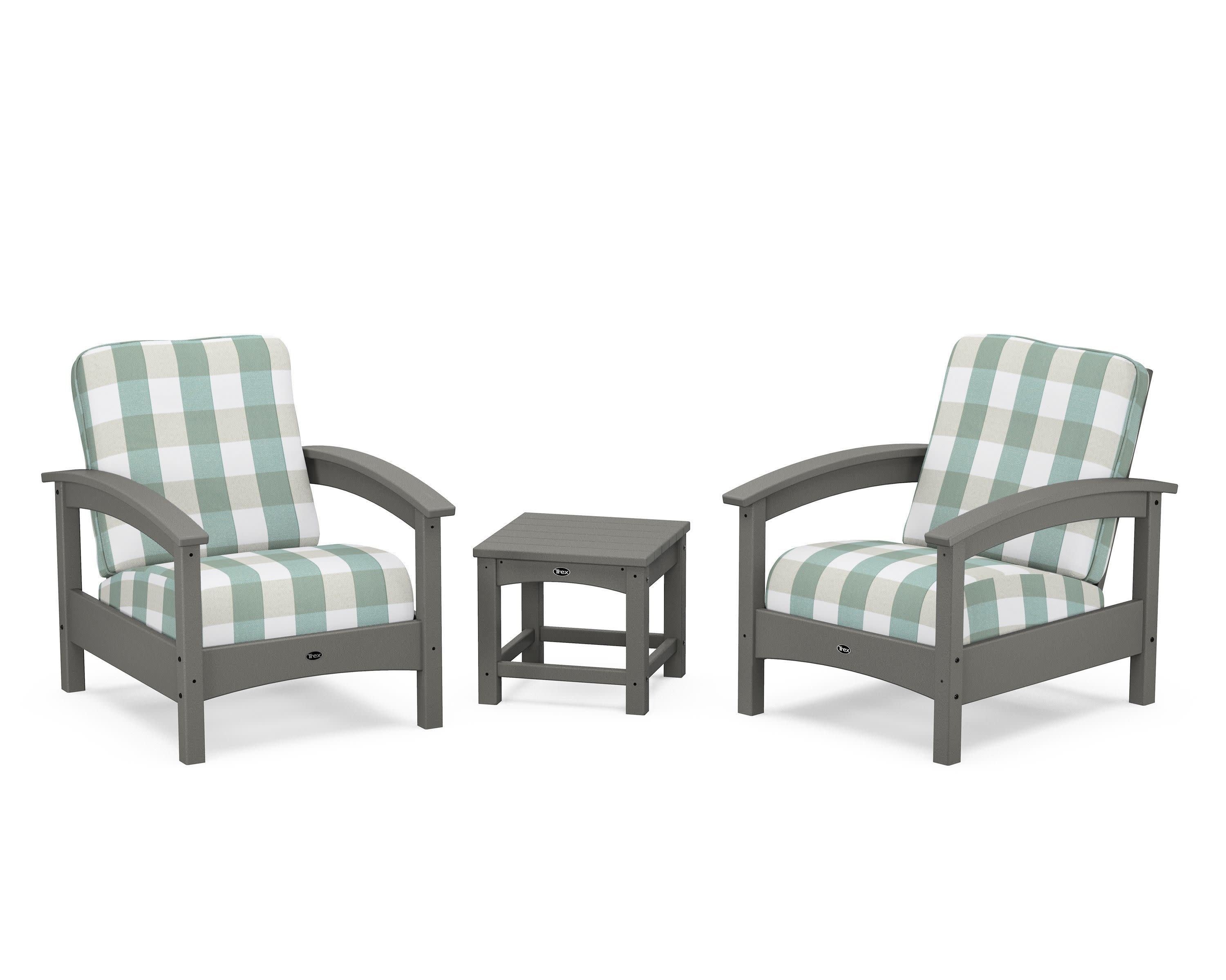 Rockport Club 3-Piece Deep Seating Conversation Set in Stepping Stone / Buffalo Plaid Glacier Spa