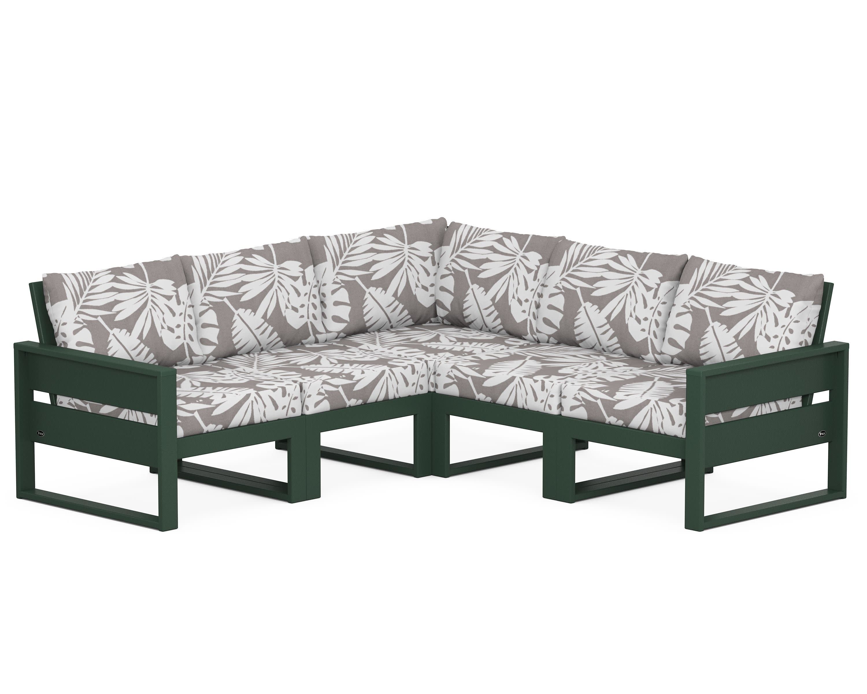 Eastport 5-Piece Sectional in Rainforest Canopy / Leaf Grey Mist