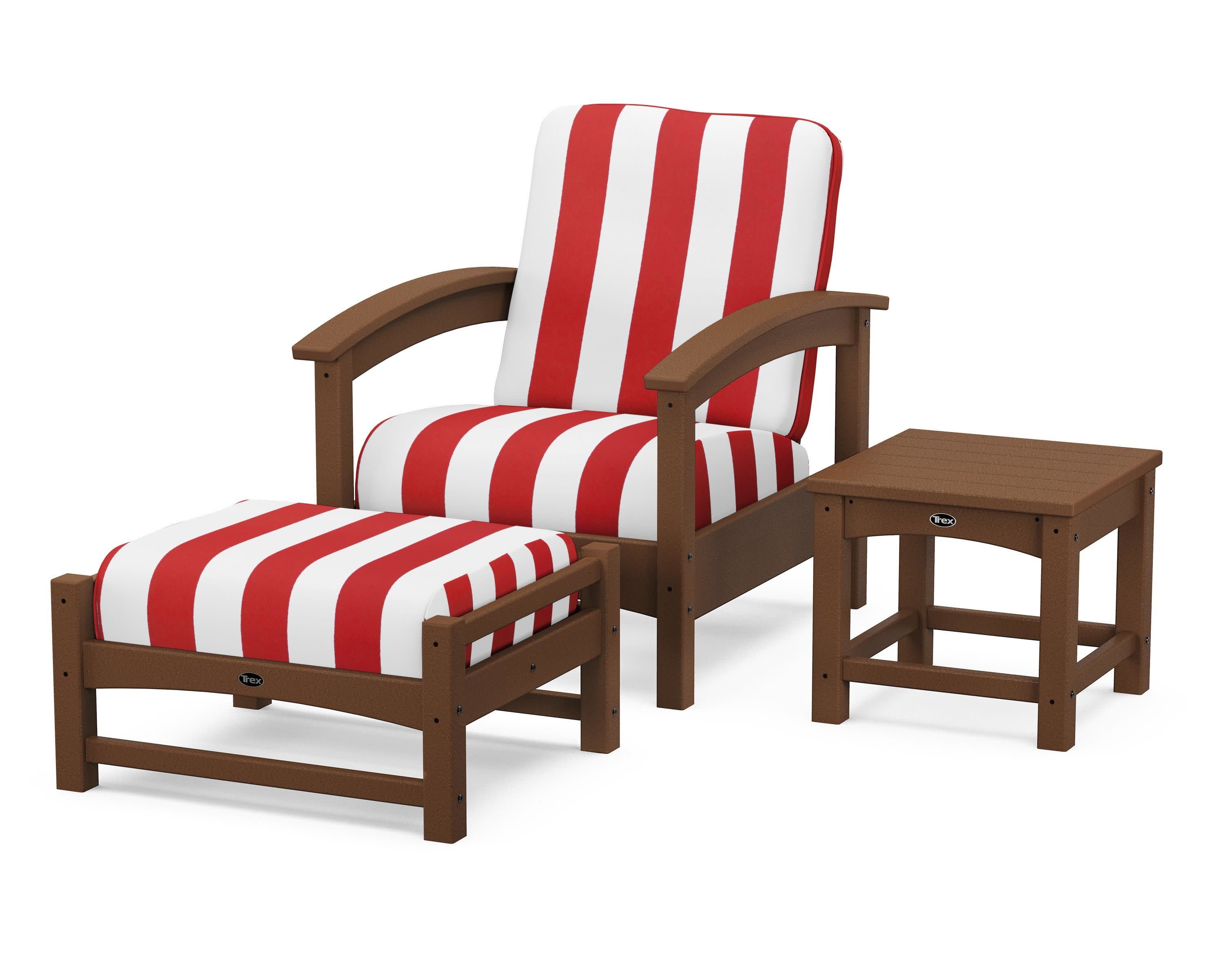 Rockport 3-Piece Deep Seating Set in Tree House / Cabana Stripe Crimson
