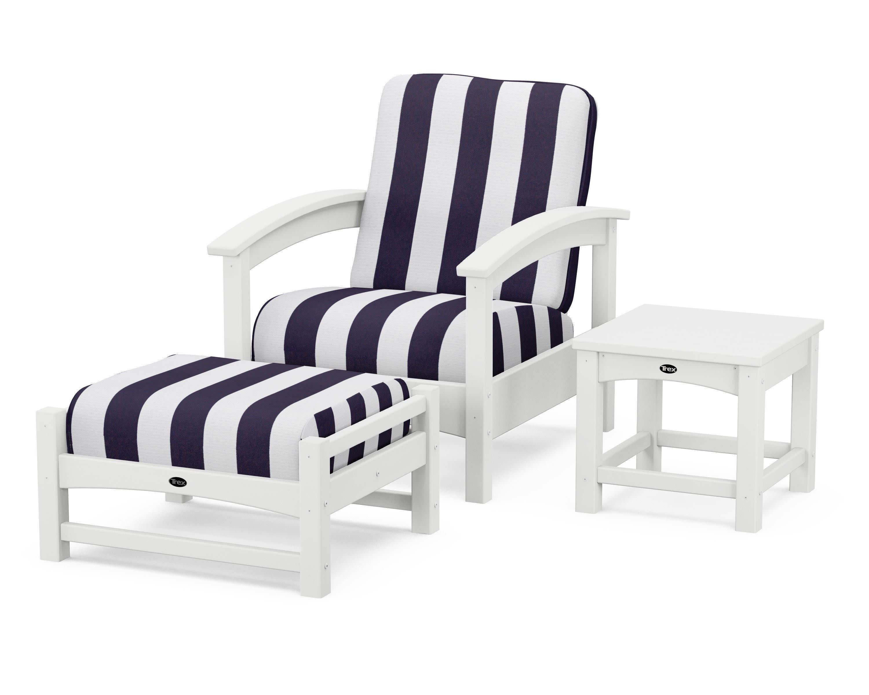 Rockport 3-Piece Deep Seating Set in Classic White / Cabana Stripe Navy