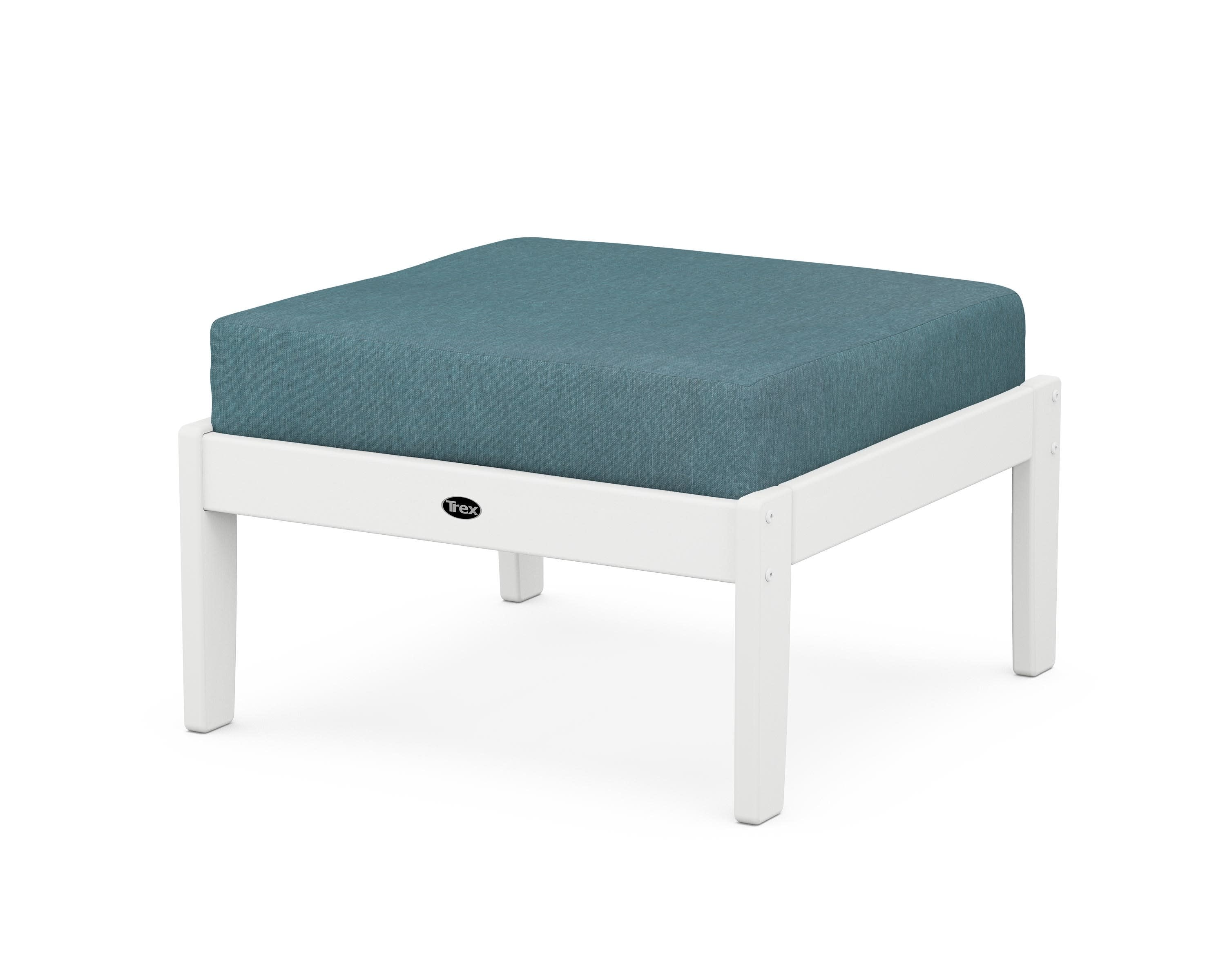 Yacht Club Deep Seating Ottoman in Classic White / Ocean Teal