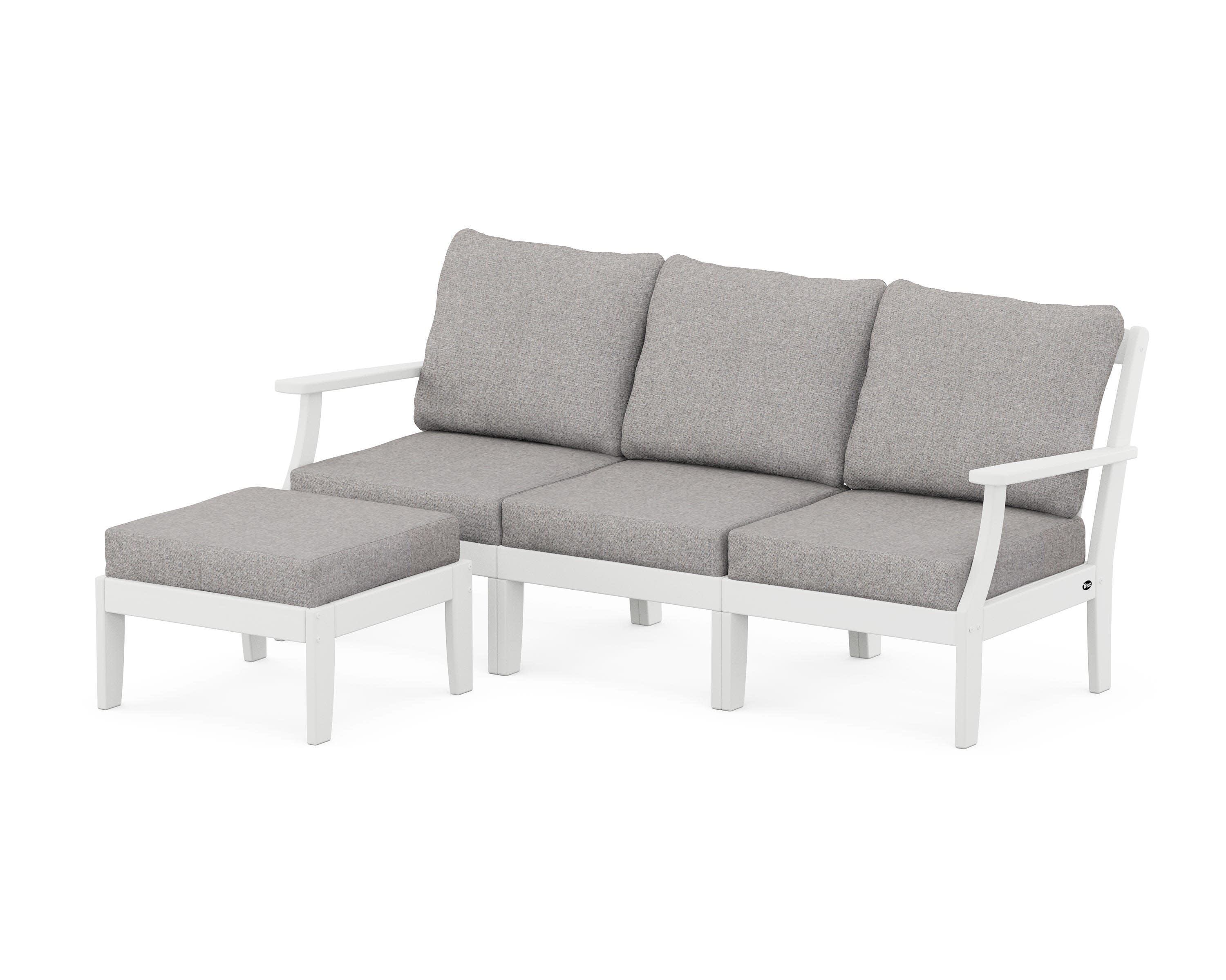 Yacht Club Modular 4-Piece Deep Seating Set with Ottoman in Classic White / Grey Mist