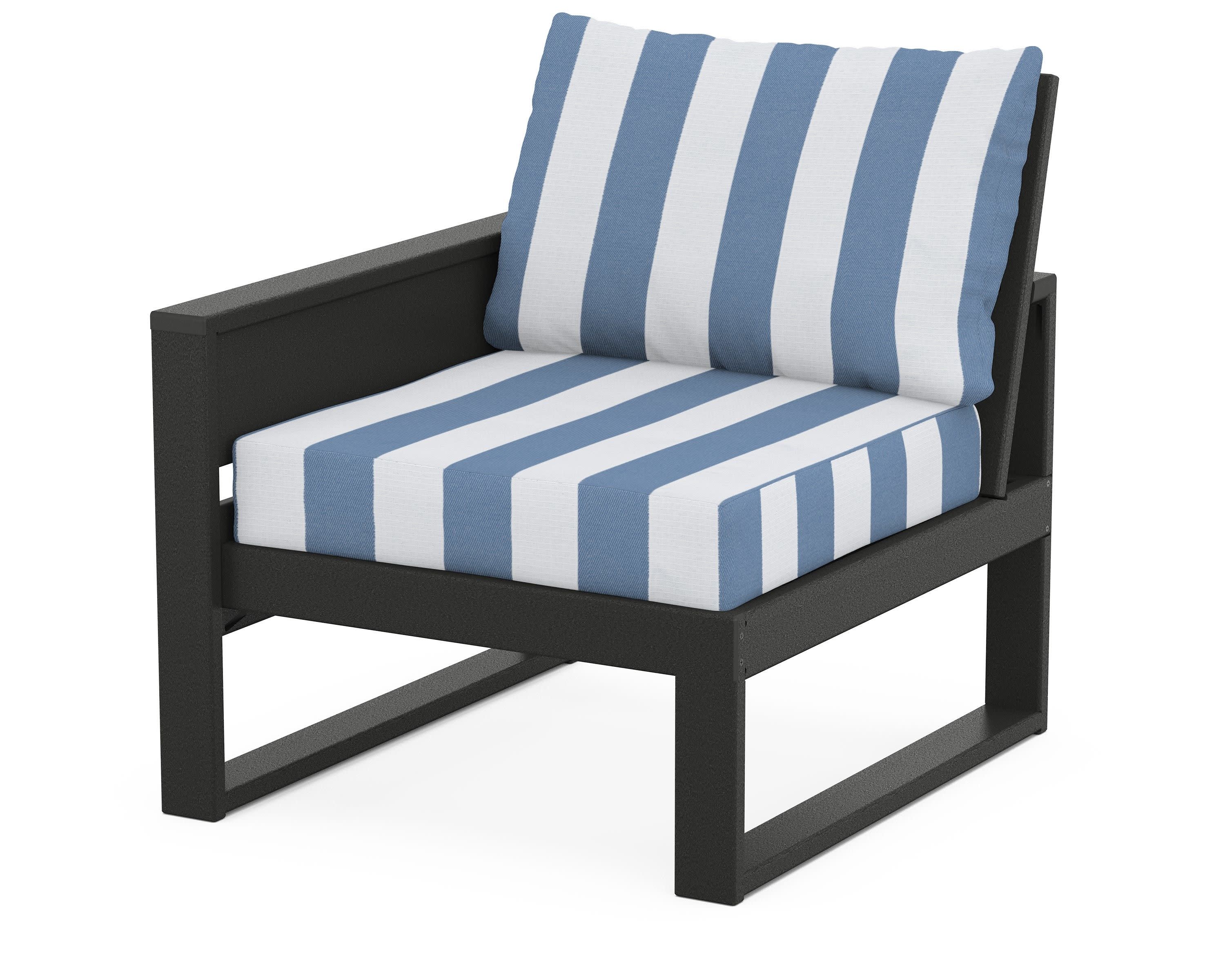 Eastport Modular Left Arm Chair in Charcoal Black / Cabana Stripe Sky Blue