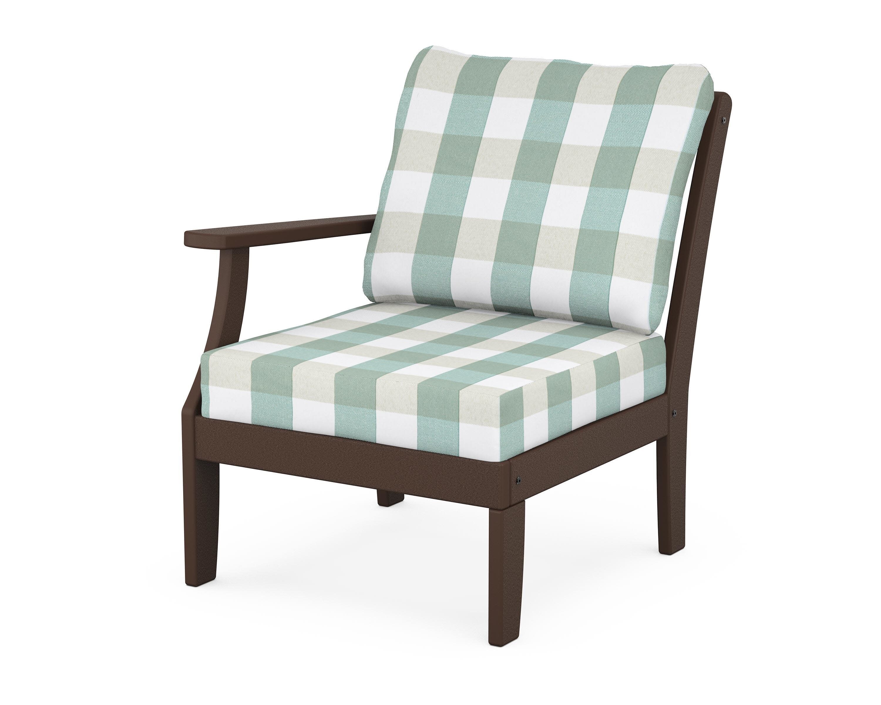 Yacht Club Modular Left Arm Chair in Vintage Lantern / Buffalo Plaid Glacier Spa