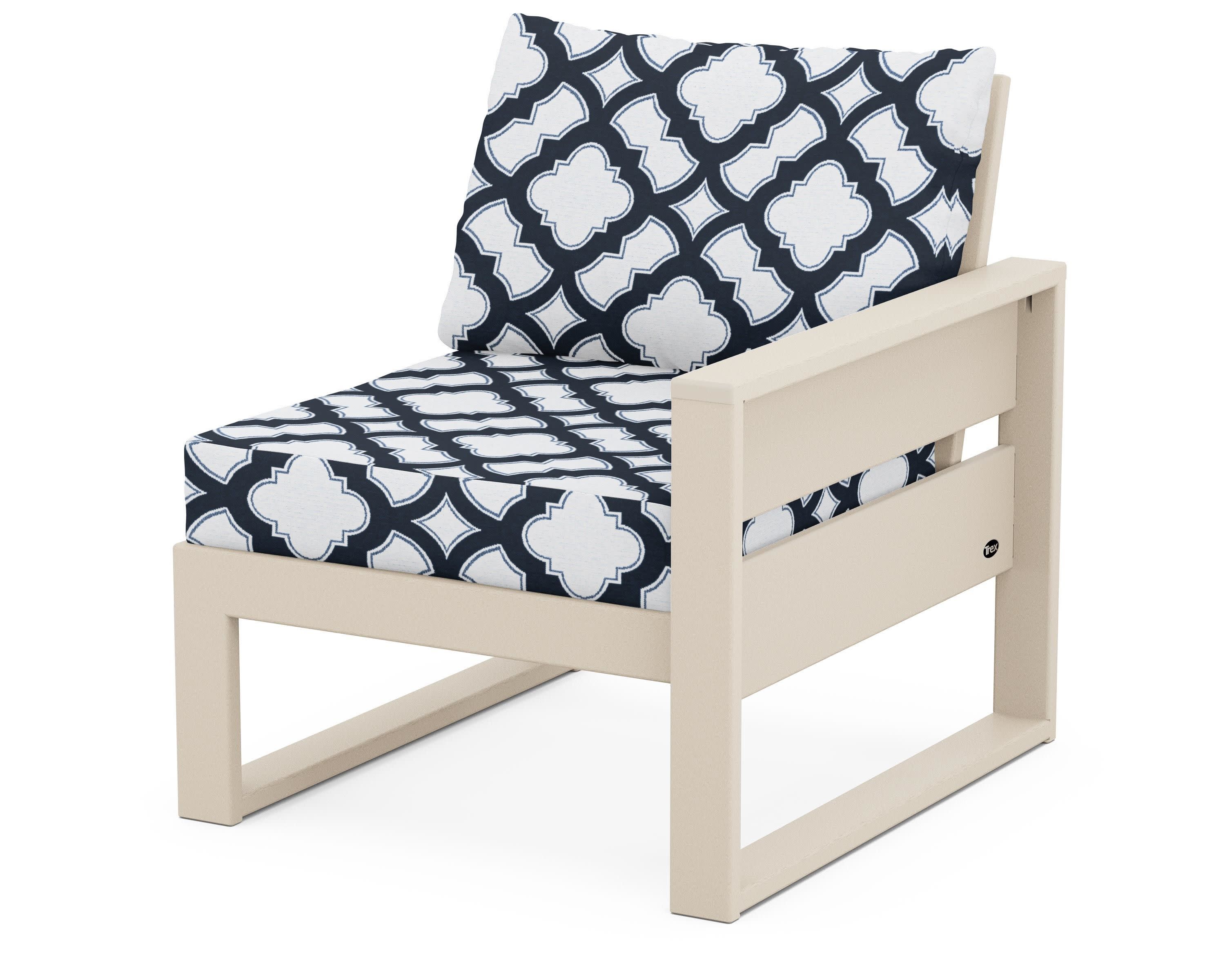 Eastport Modular Right Arm Chair in Sand Castle / Trellis Marine Indigo