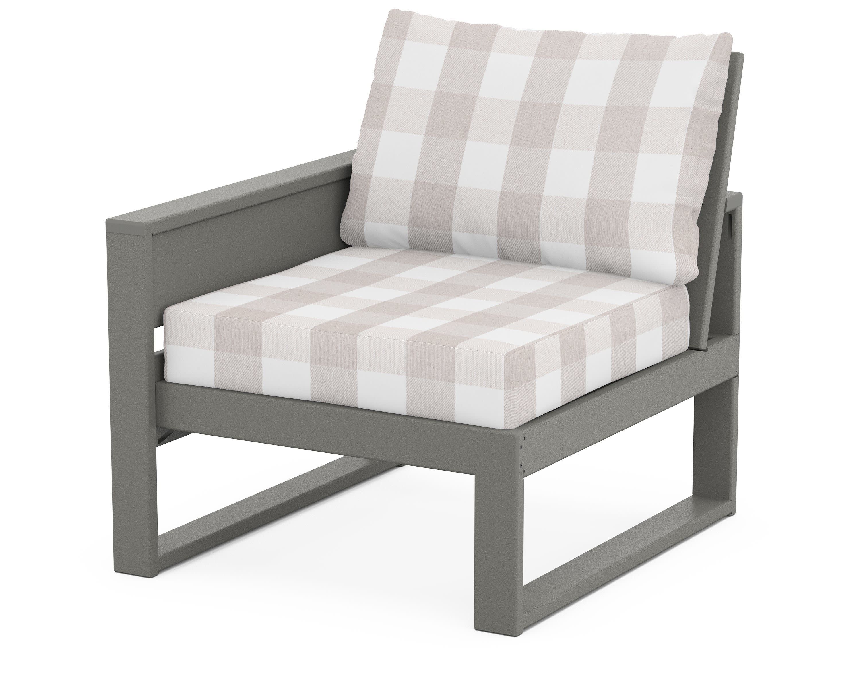 Eastport Modular Left Arm Chair in Stepping Stone / Buffalo Plaid Dune Burlap