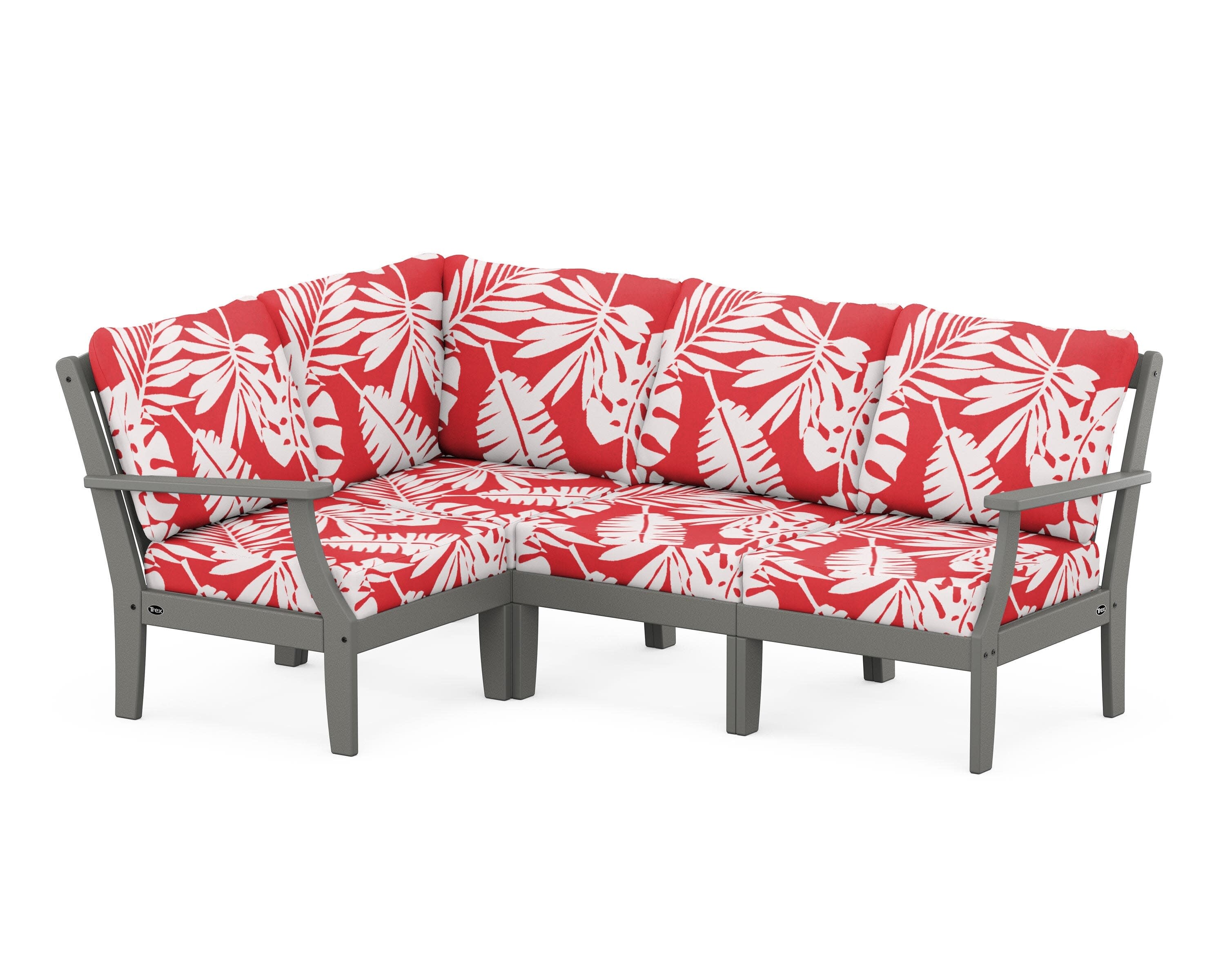Yacht Club Modular 4-Piece Deep Seating Set in Stepping Stone / Leaf Crimson