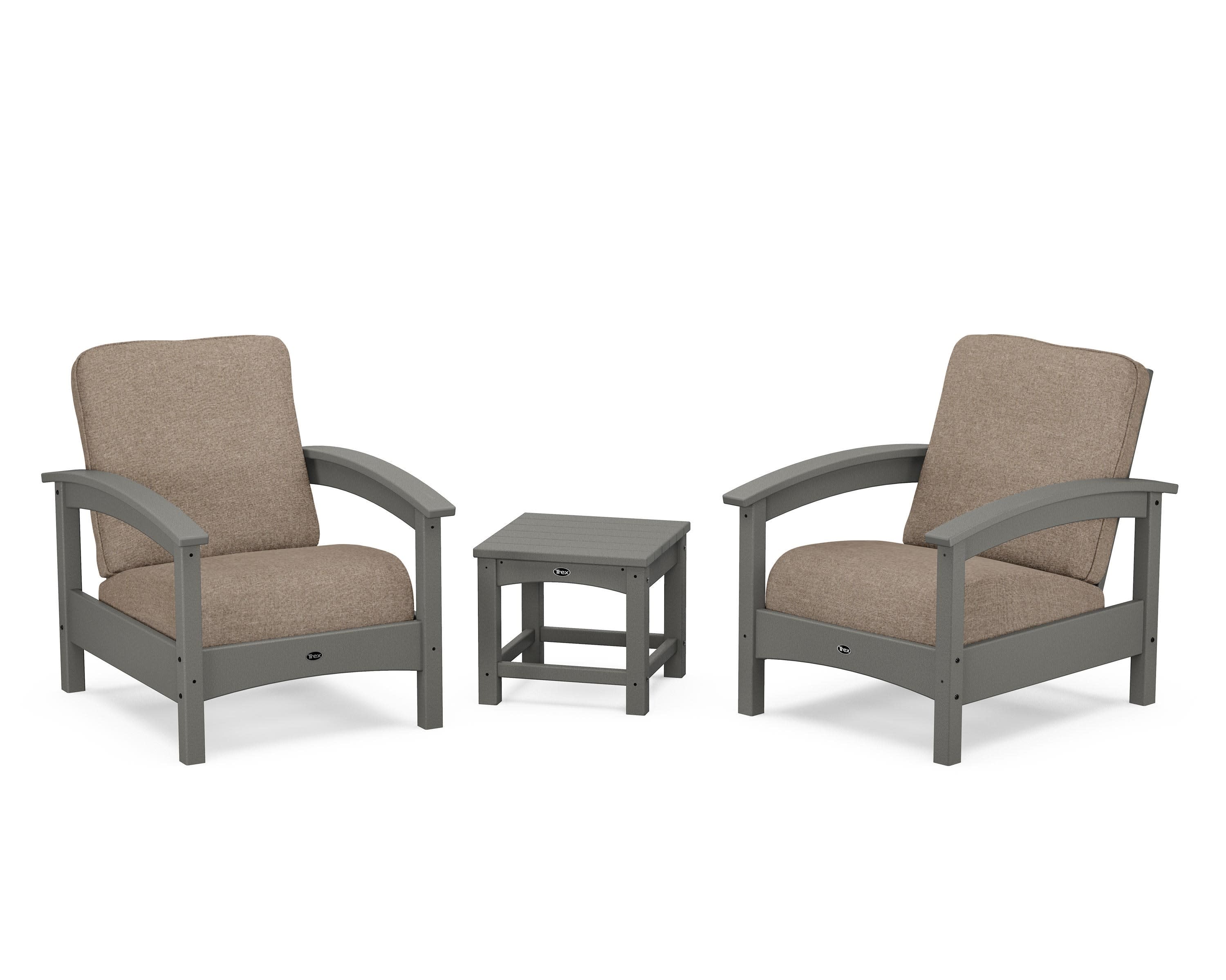 Rockport Club 3-Piece Deep Seating Conversation Set in Stepping Stone / Spiced Burlap