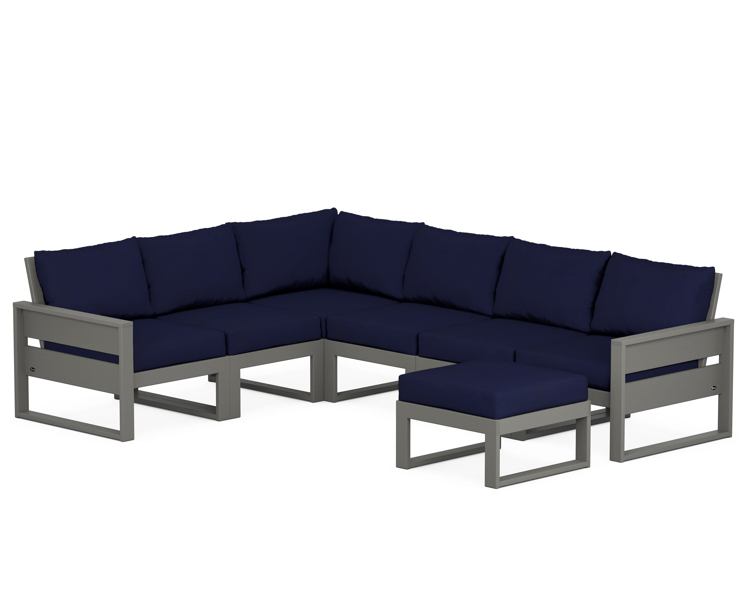 Eastport 6-Piece Sectional with Ottoman in Stepping Stone / Navy