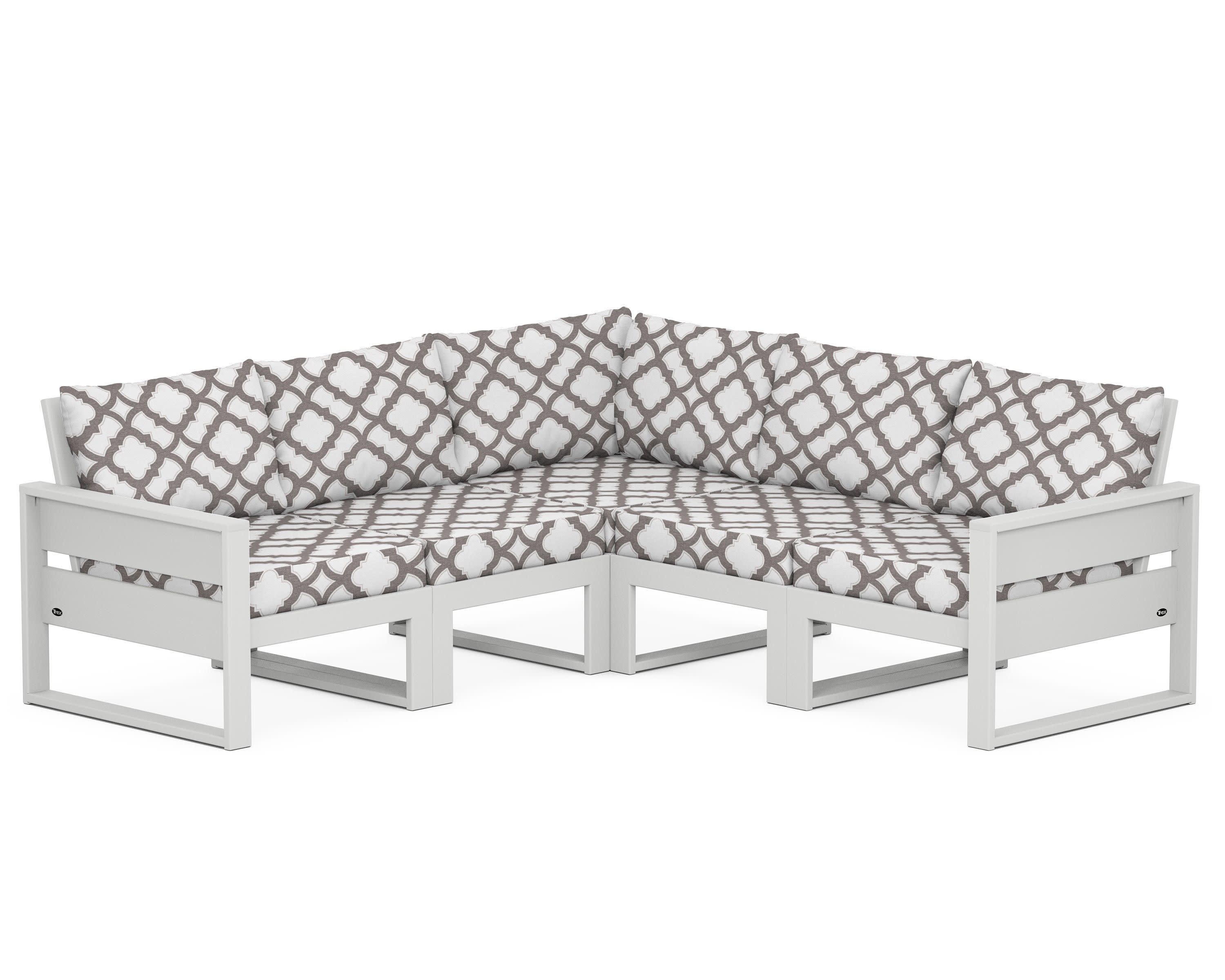 Eastport 5-Piece Sectional in Classic White / Trellis Grey Mist
