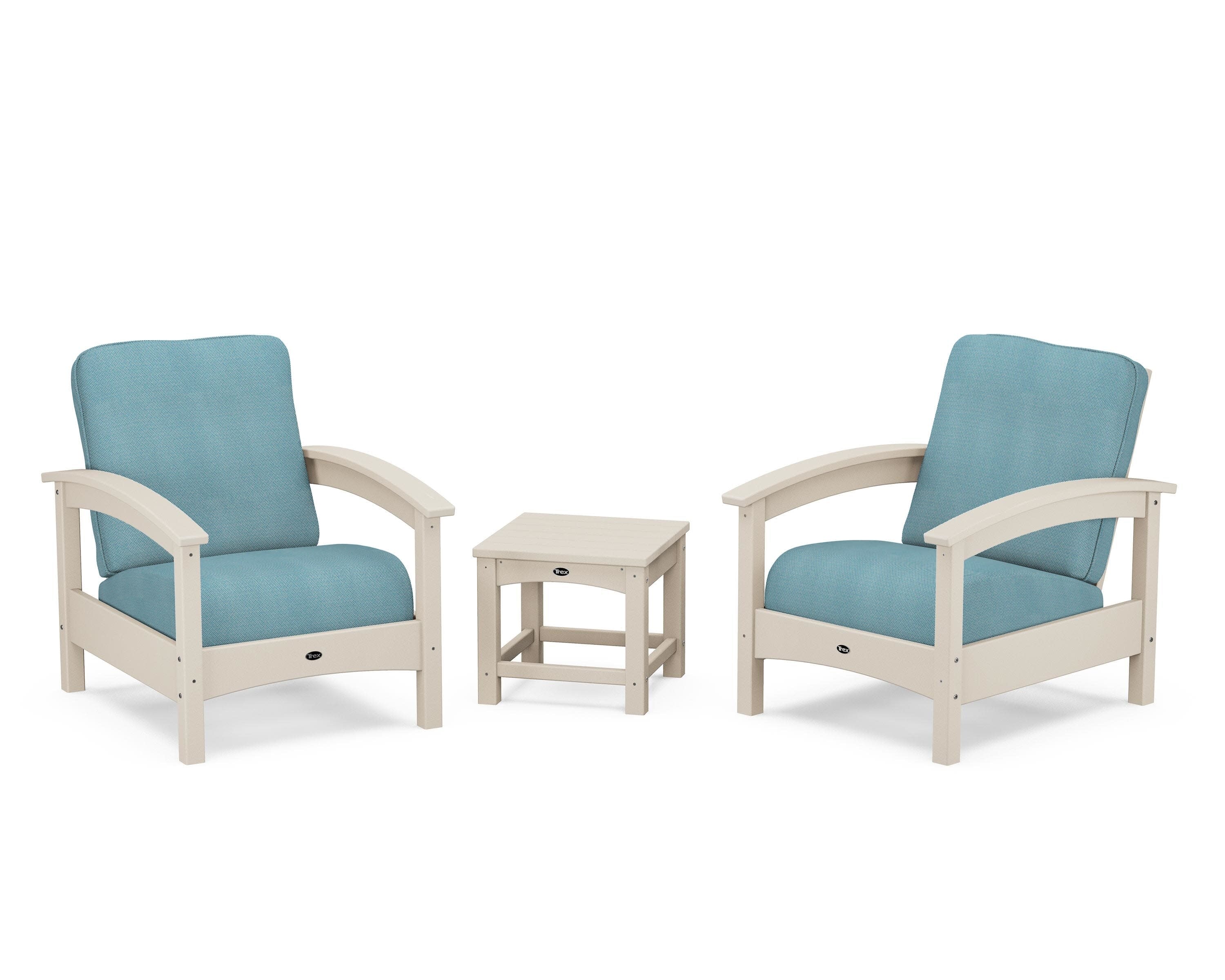 Rockport Club 3-Piece Deep Seating Conversation Set in Sand Castle / Lattice Sky Blue