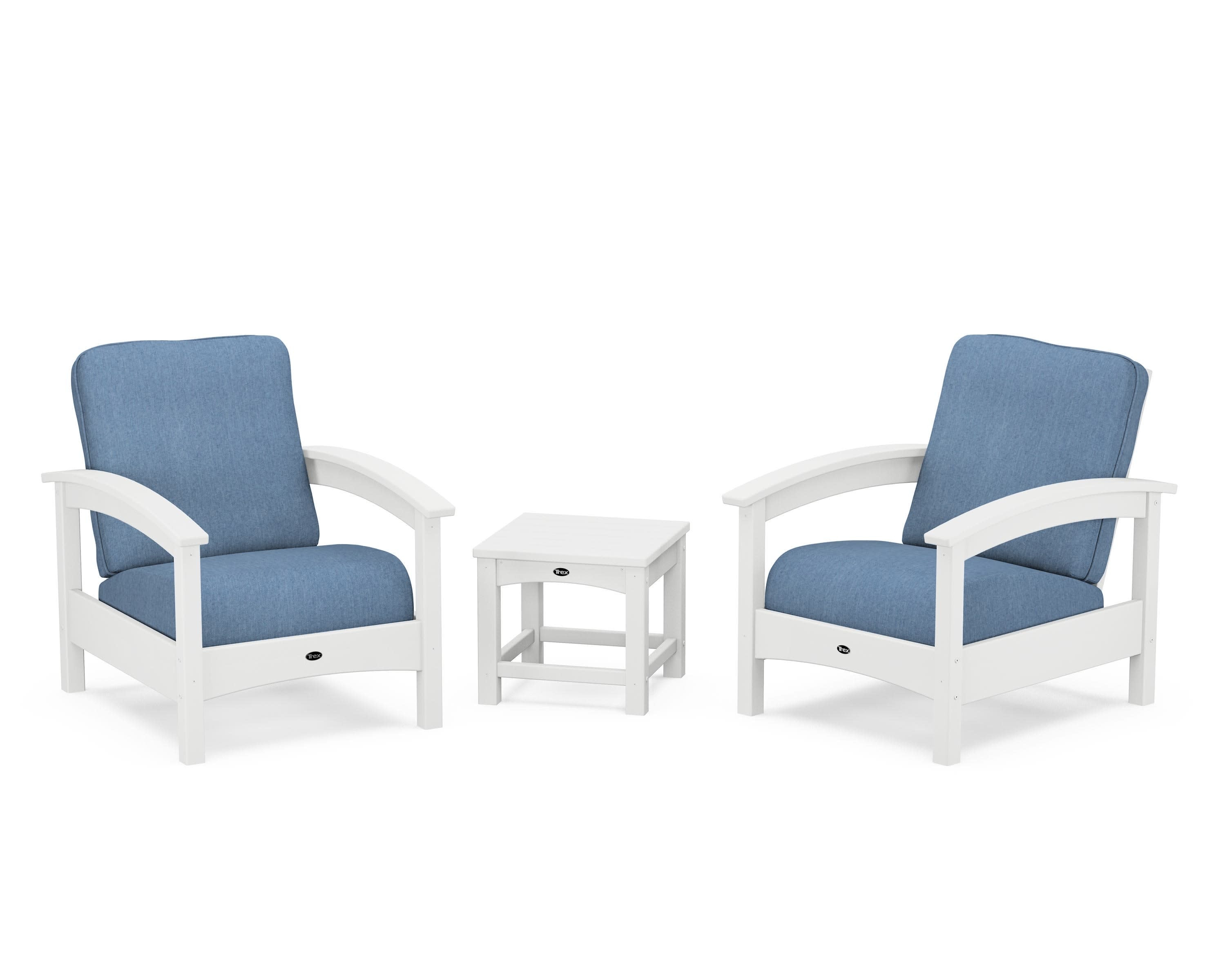 Rockport Club 3-Piece Deep Seating Conversation Set in Classic White / Sky Blue