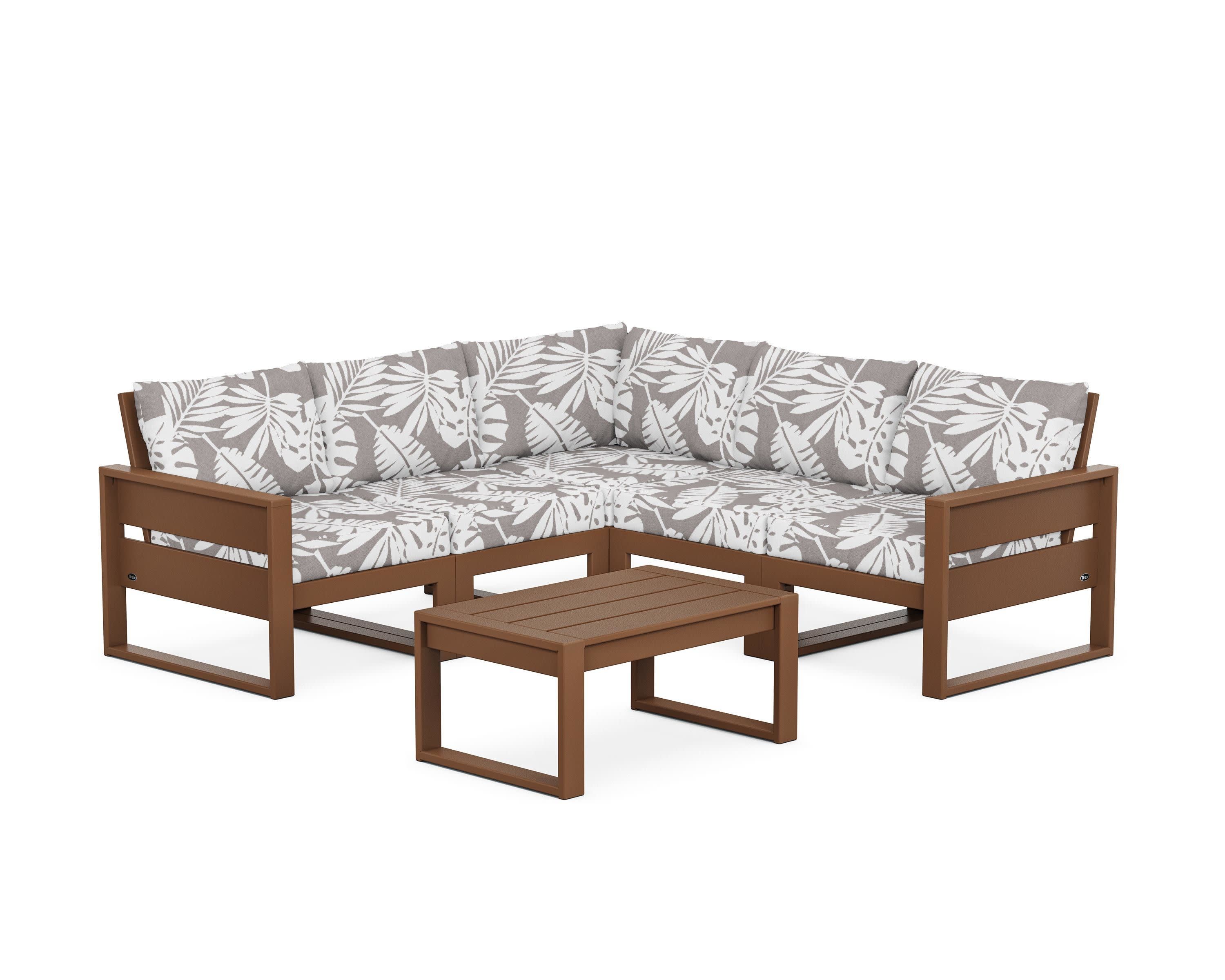 Eastport 6-Piece Deep Seating Sectional + Coffee Table Set in Tree House / Leaf Grey Mist