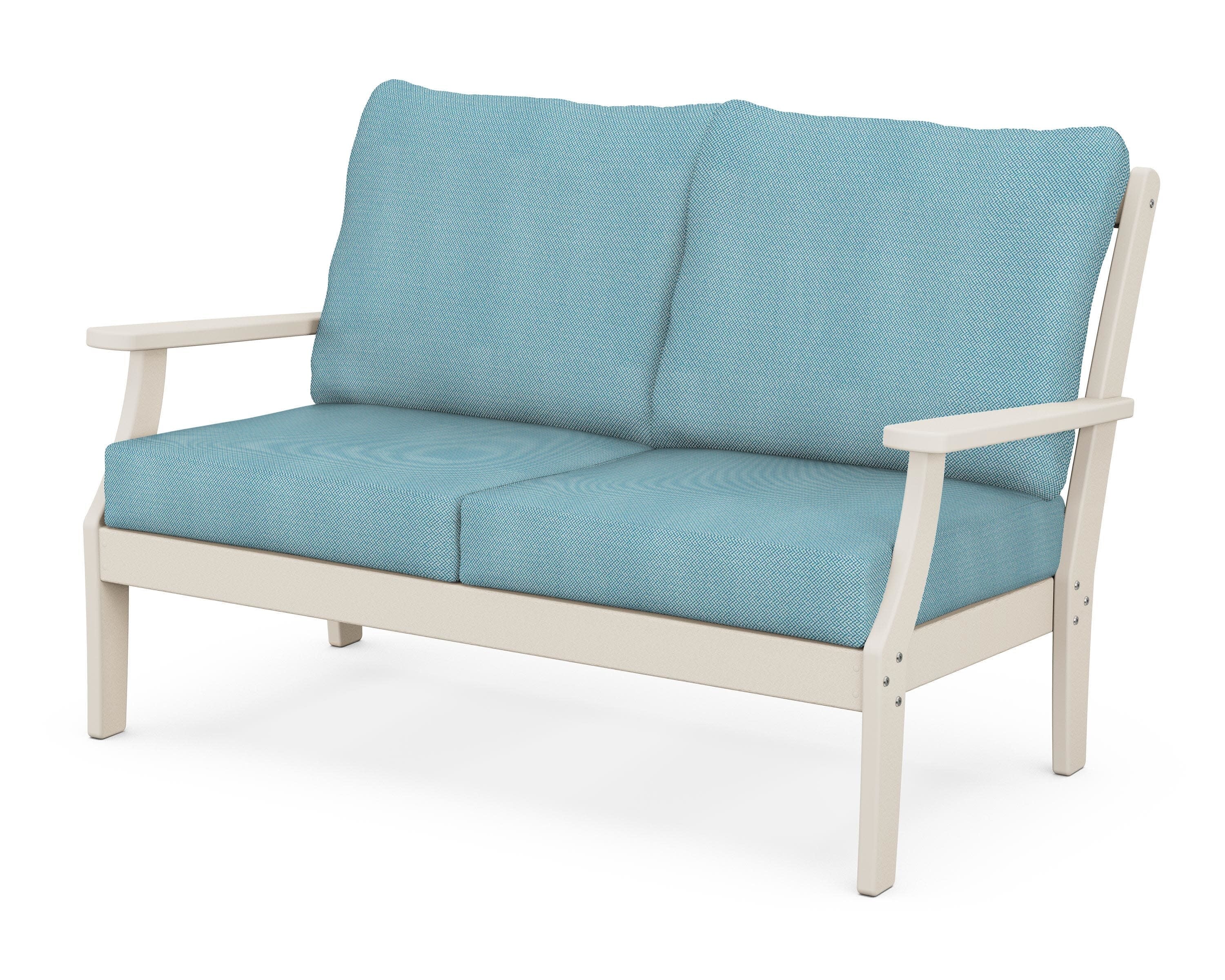 Yacht Club Deep Seating Loveseat in Sand Castle / Lattice Sky Blue