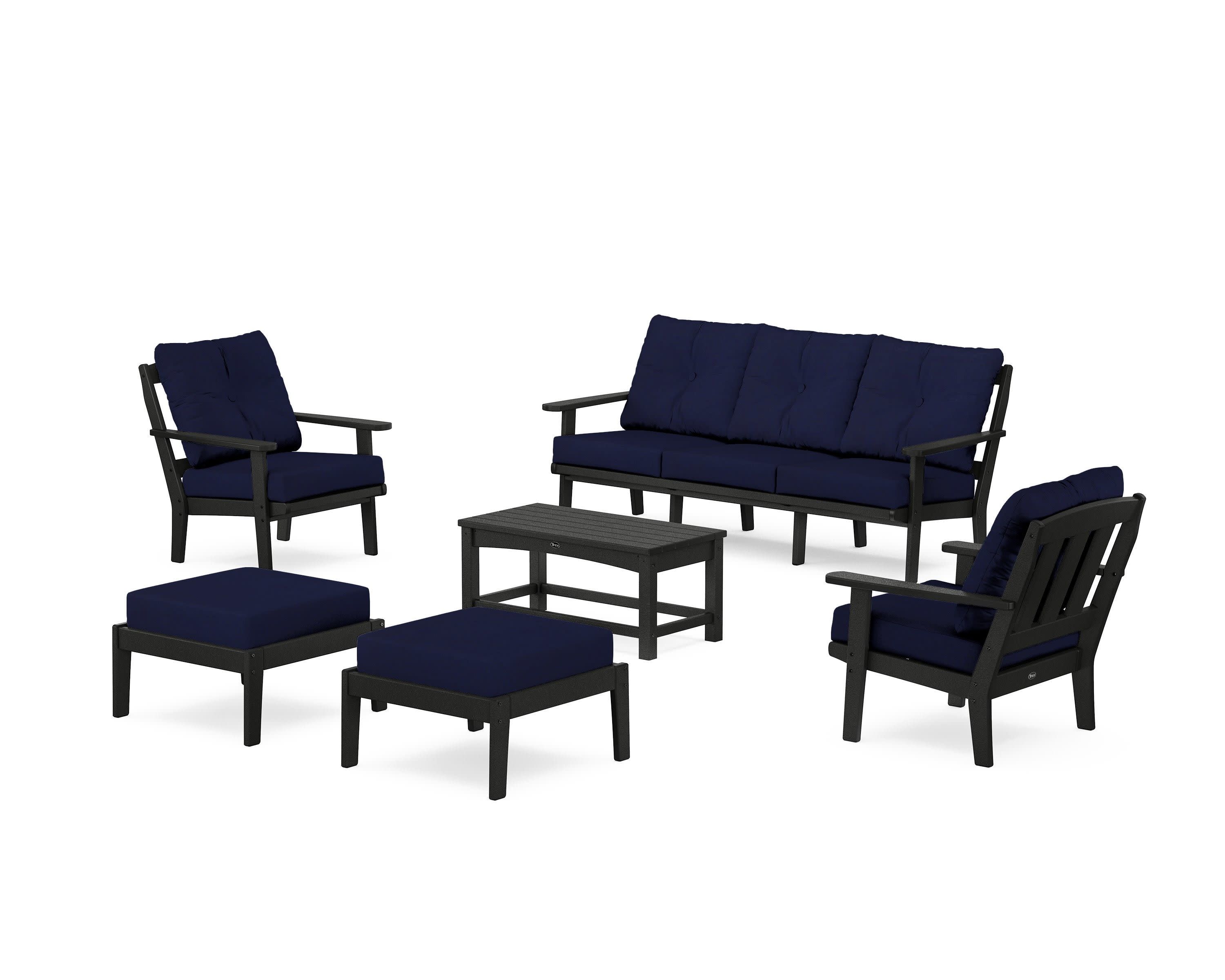 Cape Cod 6-Piece Lounge Sofa Set in Charcoal Black / Navy