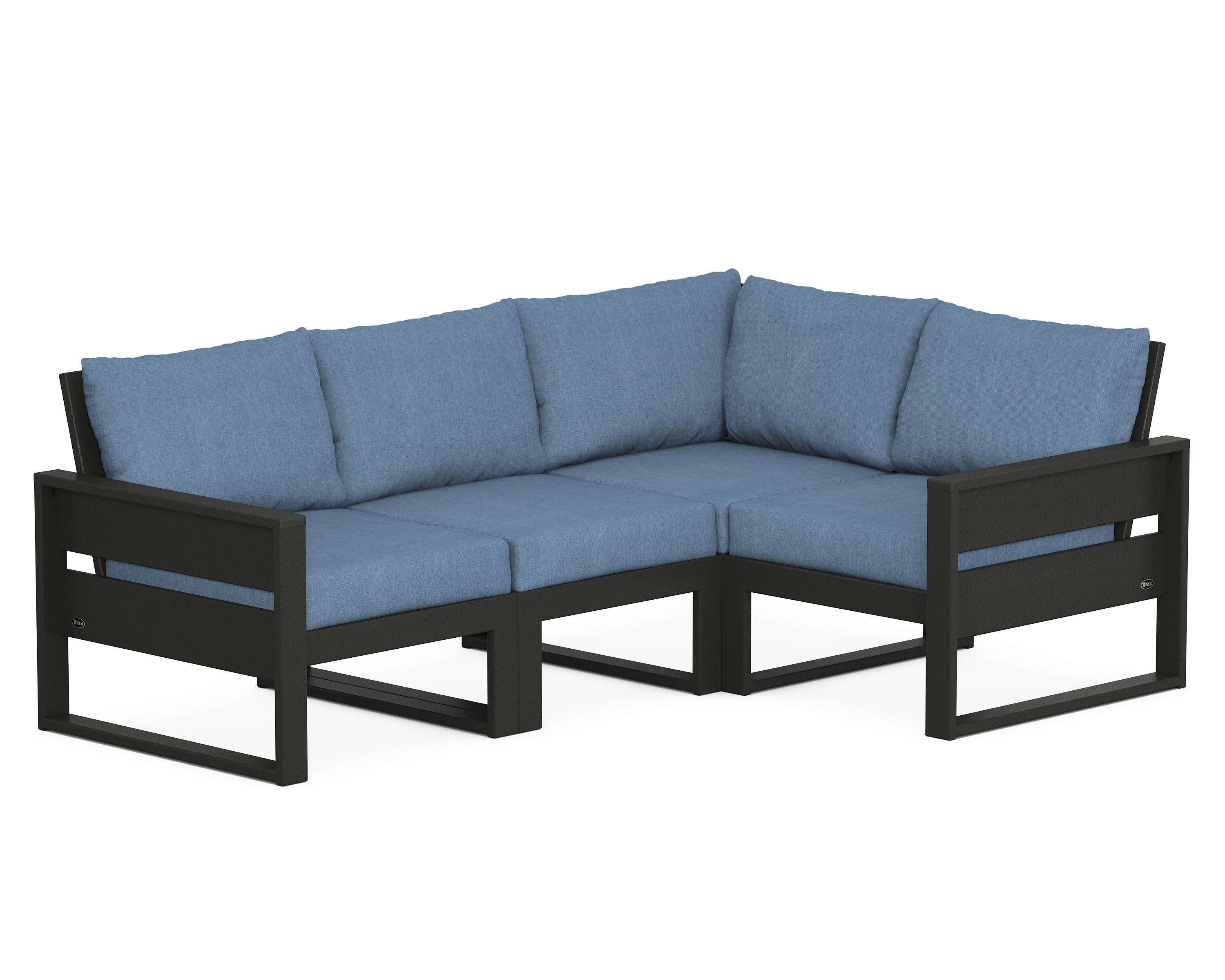 Eastport 4- Piece Sectional in Charcoal Black / Sky Blue