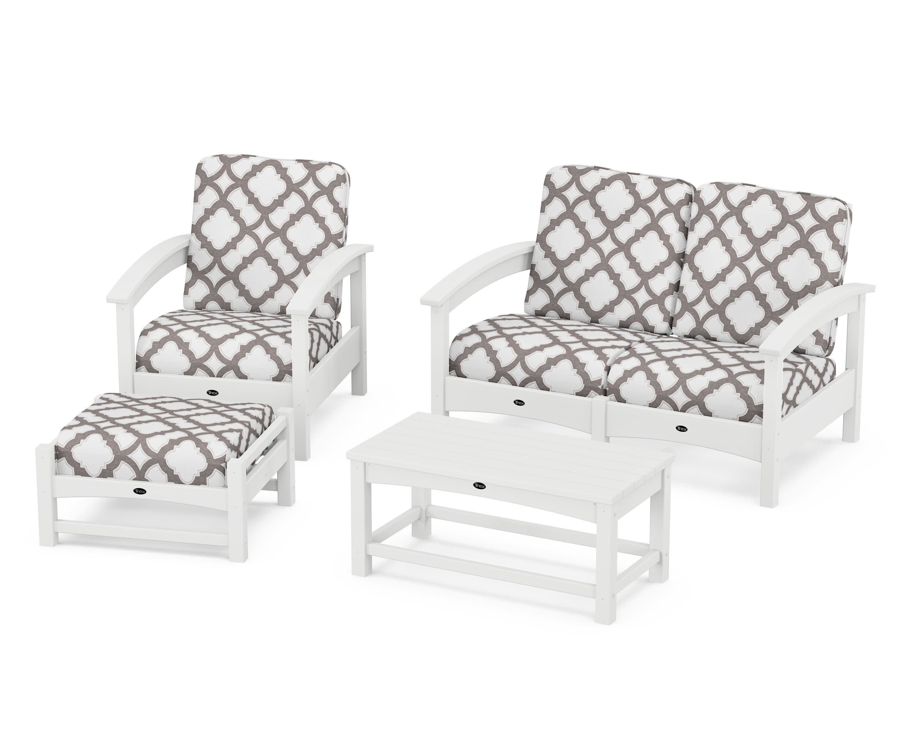 Rockport 4-Piece Deep Seating Conversation Group in Classic White / Trellis Grey Mist