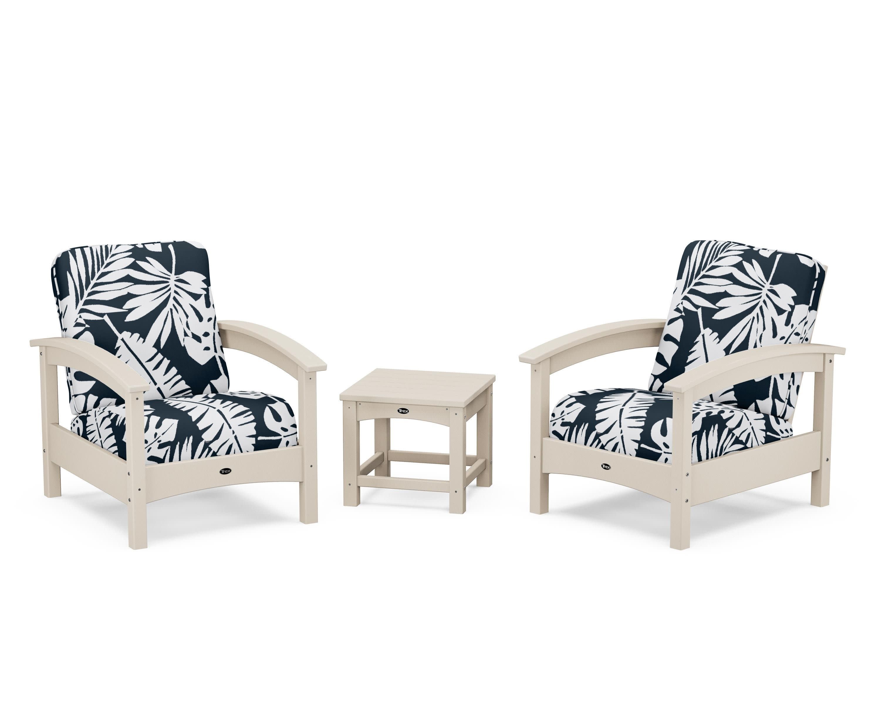 Rockport Club 3-Piece Deep Seating Conversation Set in Sand Castle / Leaf Marine Indigo