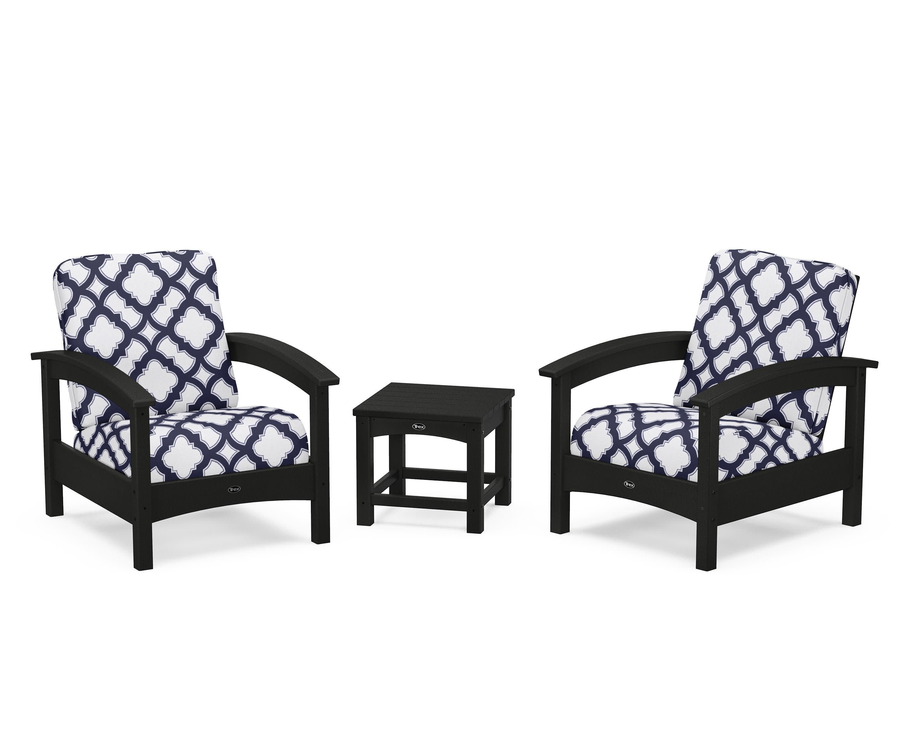 Rockport Club 3-Piece Deep Seating Conversation Set in Charcoal Black / Trellis Navy