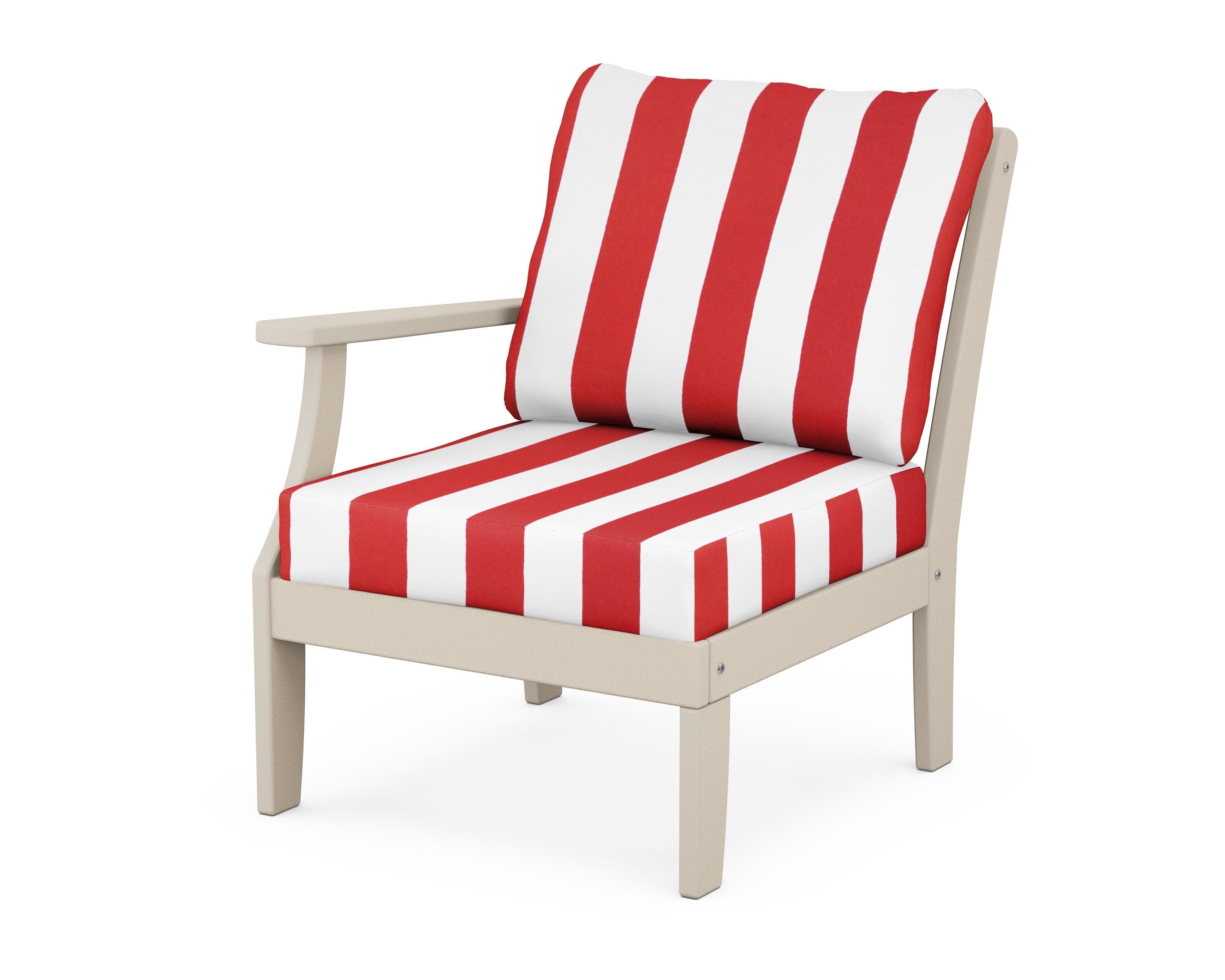 Yacht Club Modular Left Arm Chair in Sand Castle / Cabana Stripe Crimson